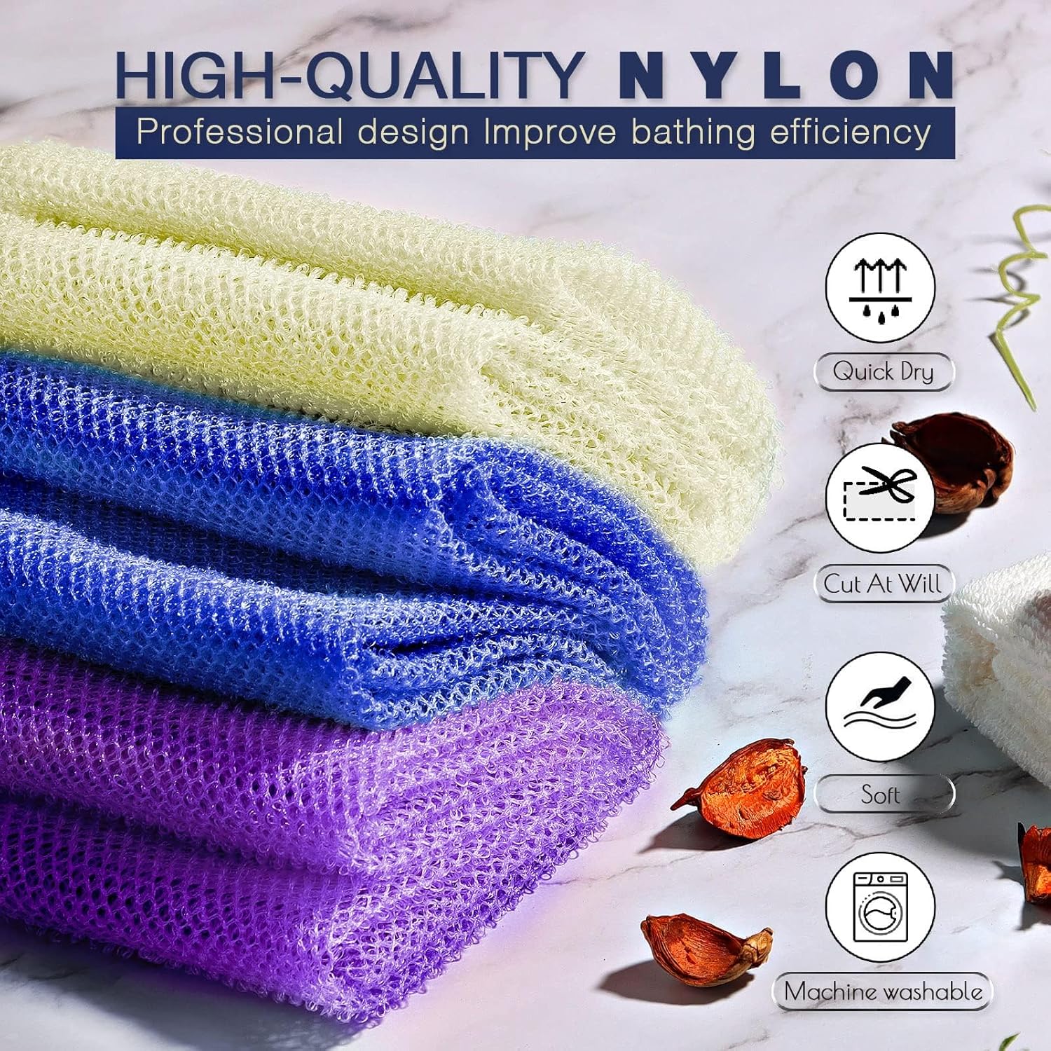 UJFQBH 3 Pieces African Bath Sponge African Net Long Net Bath Sponge Exfoliating Shower Body Scrubber Back Scrubber Skin Smoother