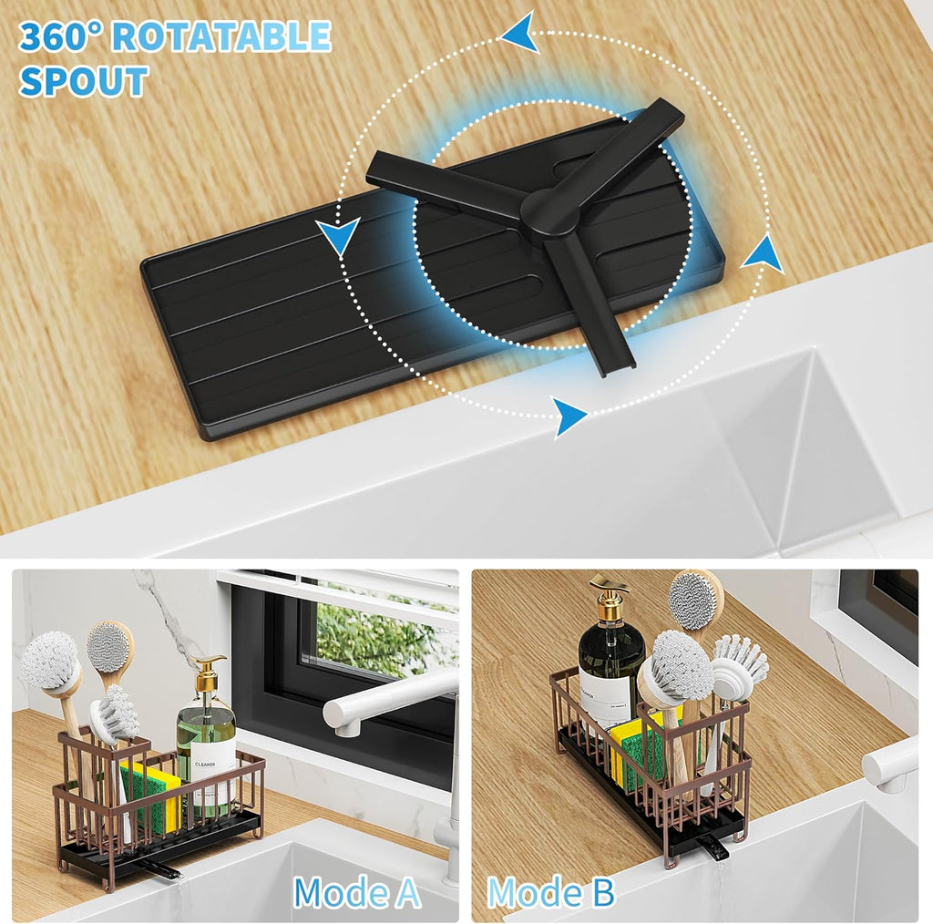 Cisily Black Sponge Holder for Kitchen Sink, Sink Caddy Organizer with High Brush Holder,