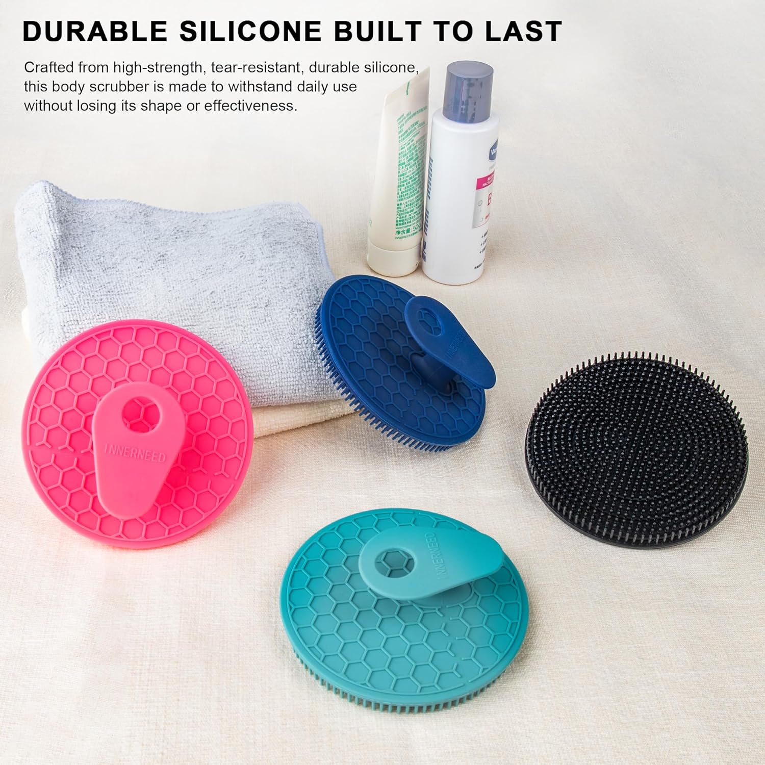 INNERNEED Food-Grade Soft Silicone Body Scrubber Shower Brush Handheld Cleansing Skin Brush,