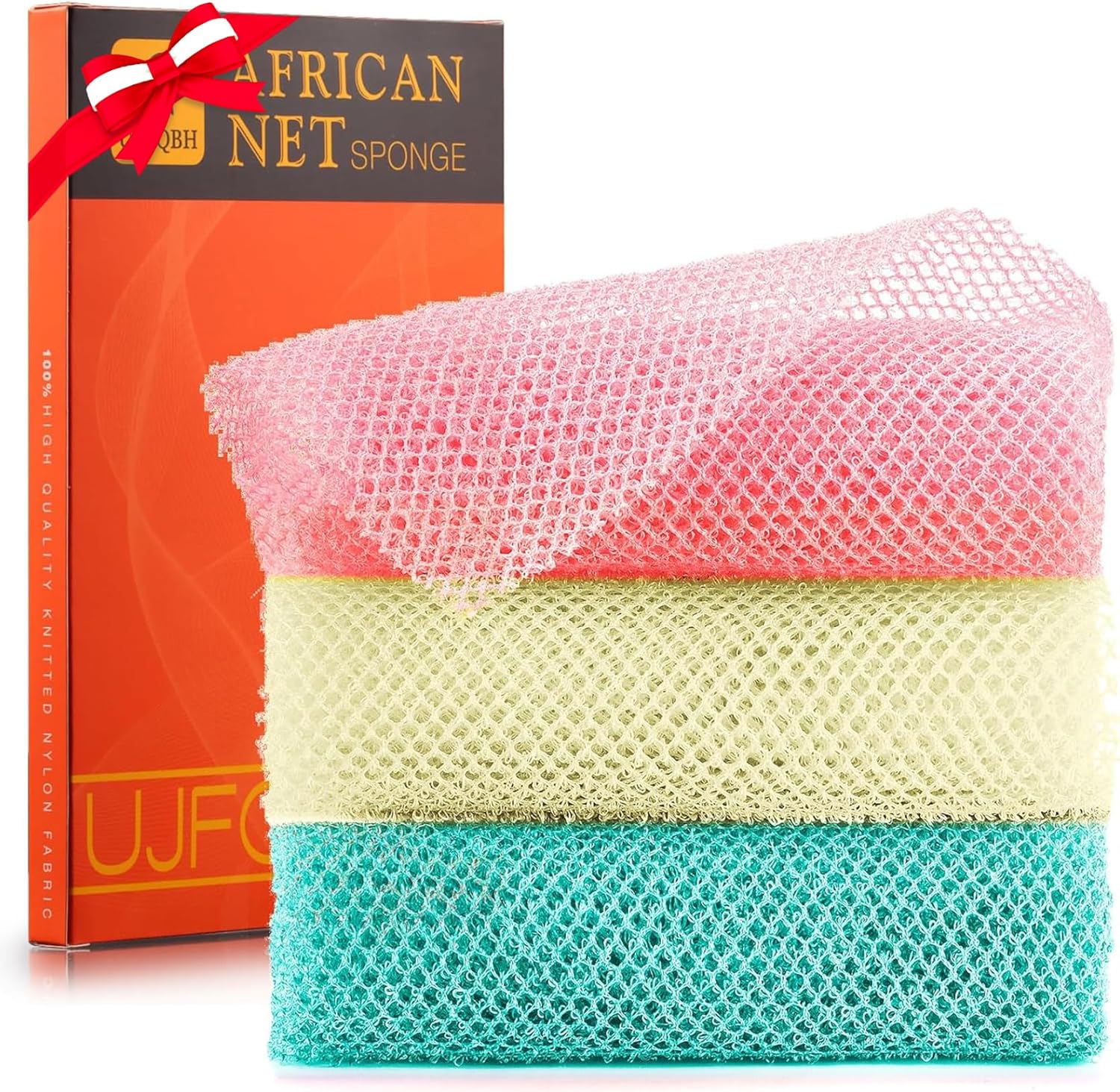 UJFQBH 3 Pieces African Bath Sponge African Net Long Net Bath Sponge Exfoliating Shower Body Scrubber Back Scrubber Skin Smoother