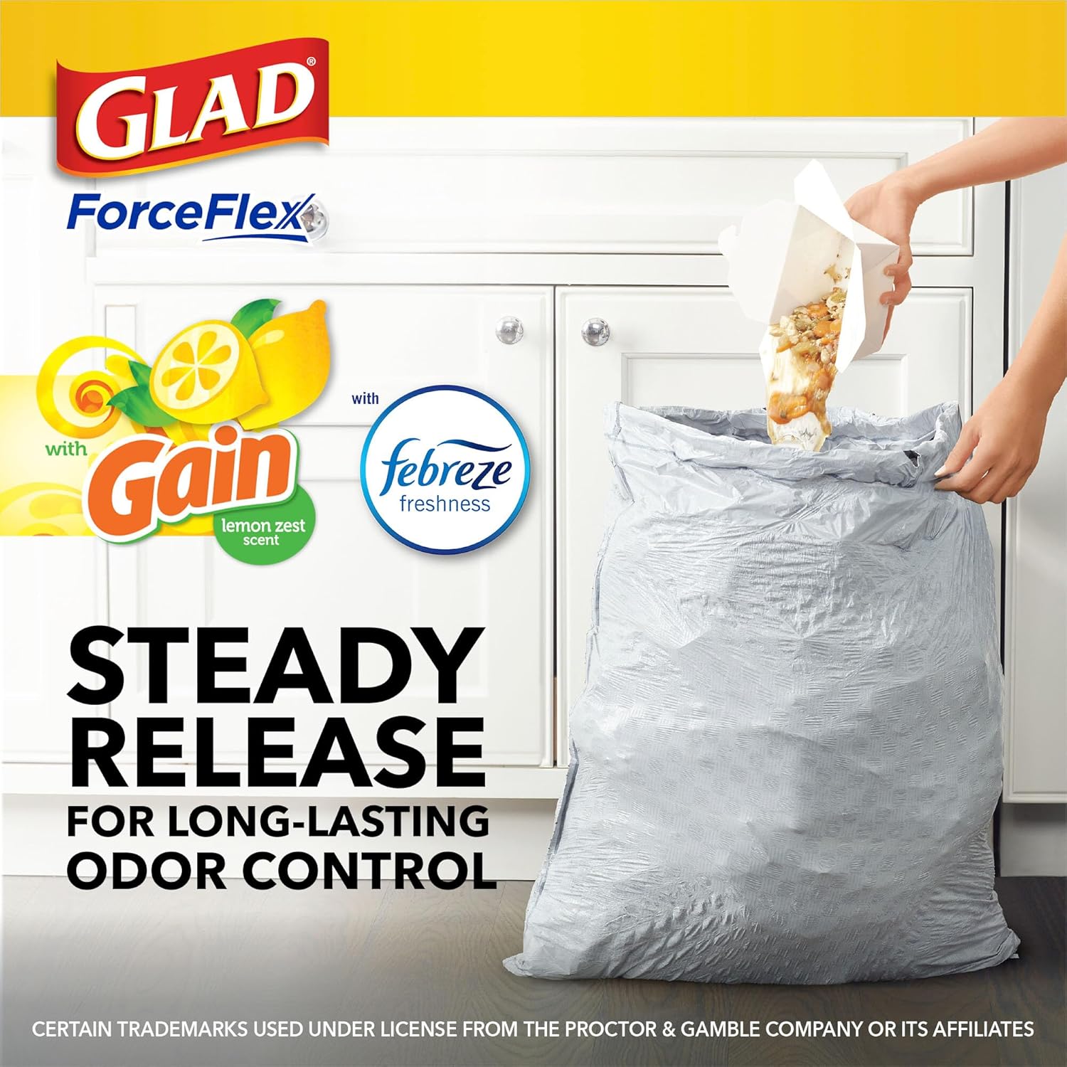 Glad Tall Kitchen Drawstring Trash Bags - Odorshield 13 Gallon White Trash Bag,