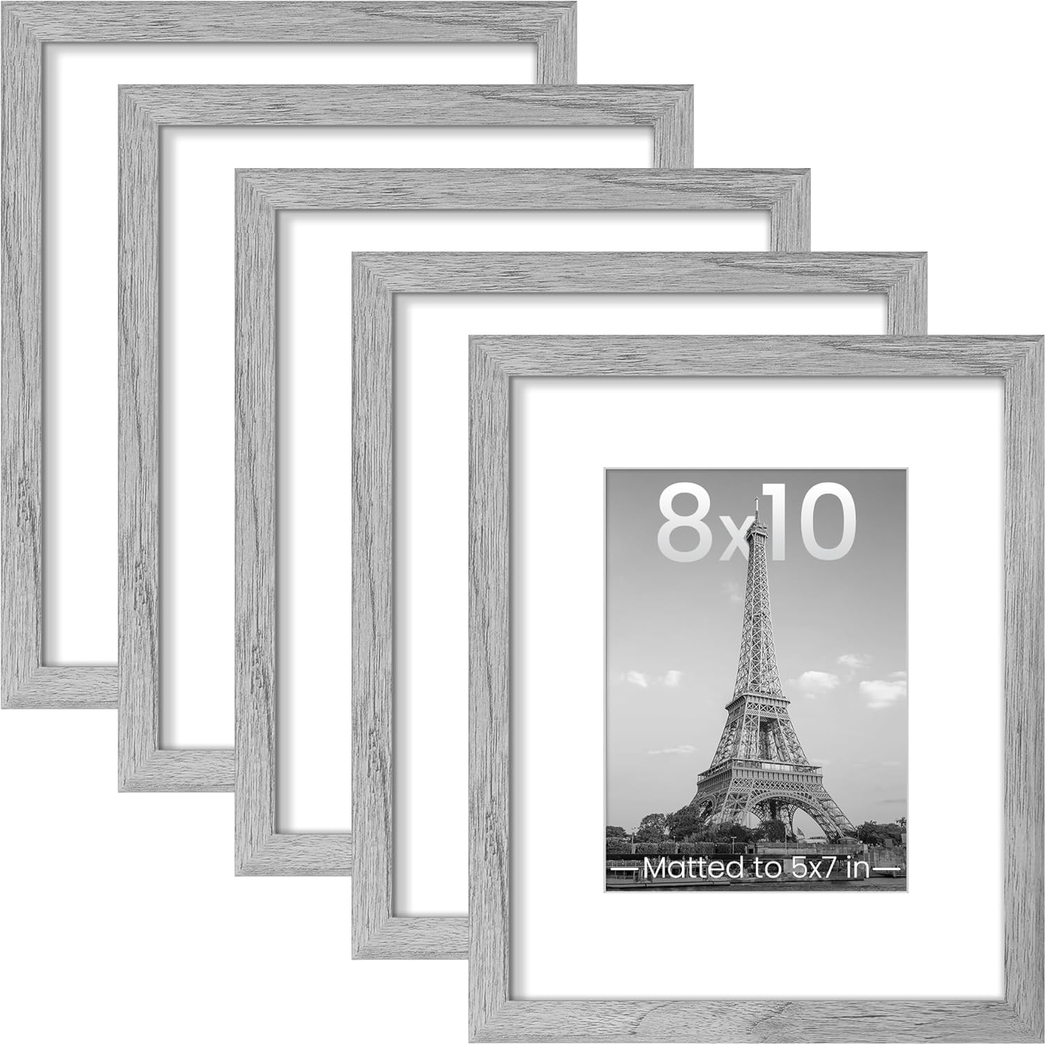 upsimples 8x10 Picture Frame Set of 5, Display Pictures 5x7 with Mat or 8 x 10 Without, Wall Gallery Photo Frames, Black