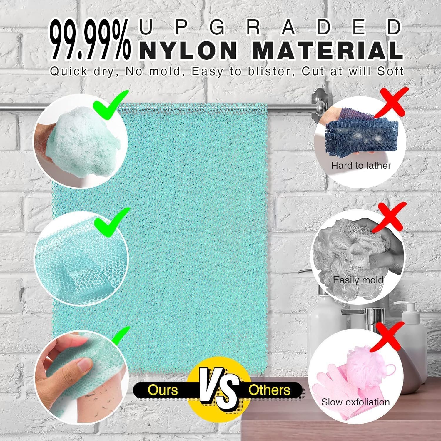 UJFQBH 3 Pieces African Bath Sponge African Net Long Net Bath Sponge Exfoliating Shower Body Scrubber Back Scrubber Skin Smoother