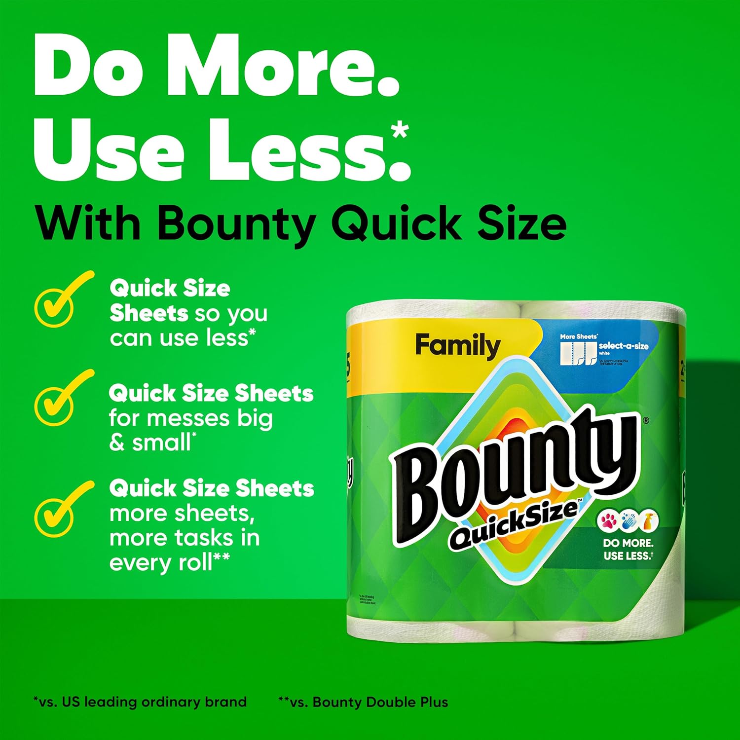 Bounty Quick-Size Paper Towels (Equivalent to 20 Regular Rolls) - Family Pack, White, 8 Rolls