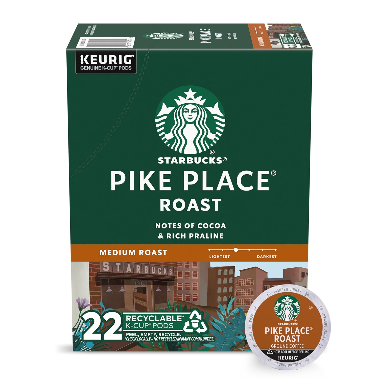 Starbucks K-Cup Coffee Pods, Medium Roast Coffee, Pike Place Roast for Keurig Brewers,