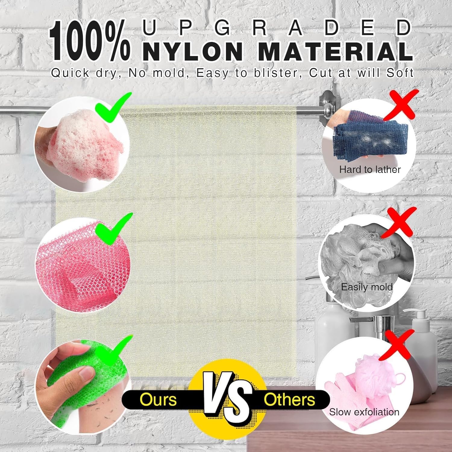 UJFQBH 3 Pieces African Bath Sponge African Net Long Net Bath Sponge Exfoliating Shower Body Scrubber Back Scrubber Skin Smoother