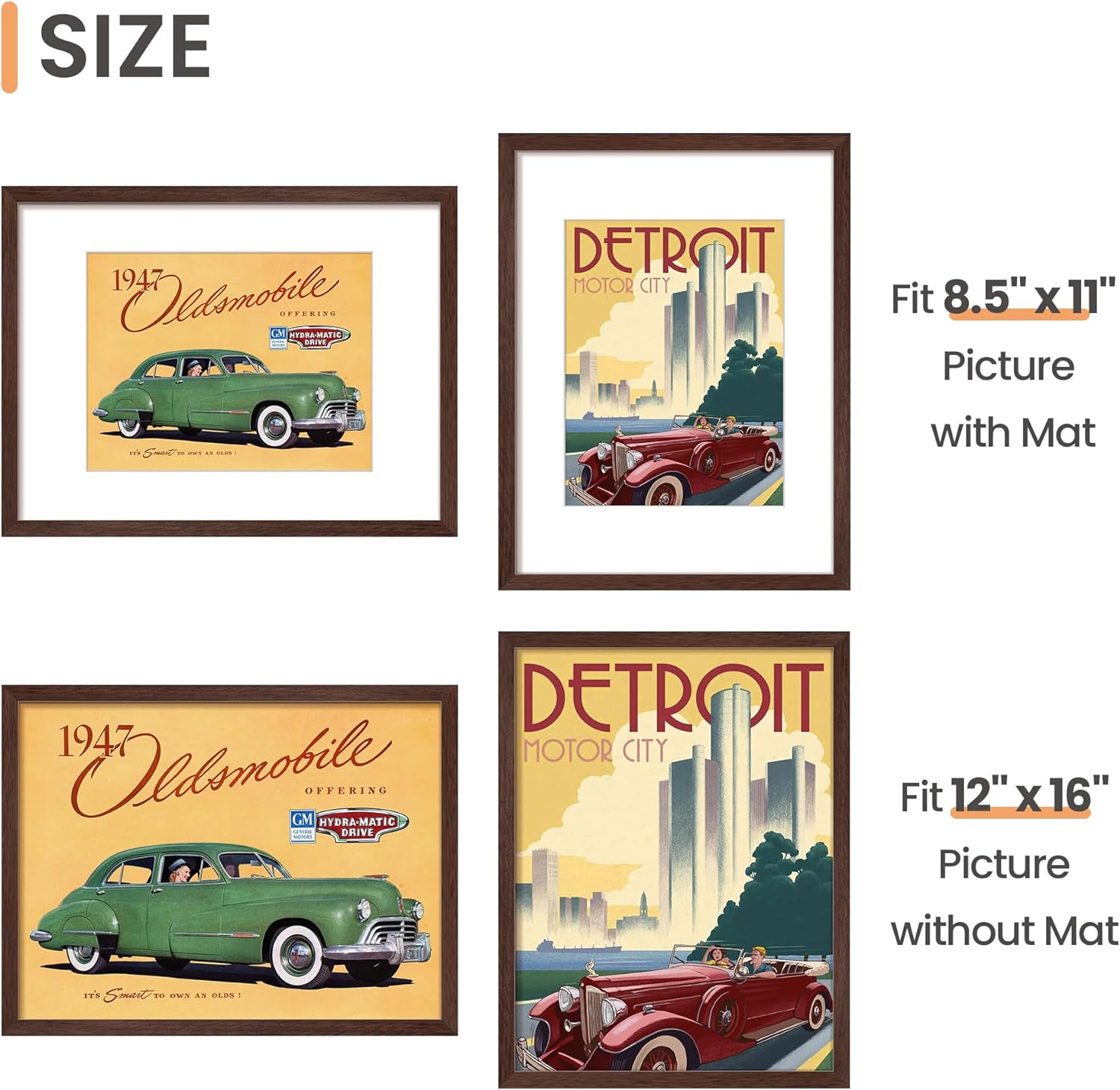 upsimples 8x10 Picture Frame Set of 5, Display Pictures 5x7 with Mat or 8 x 10 Without, Wall Gallery Photo Frames, Black