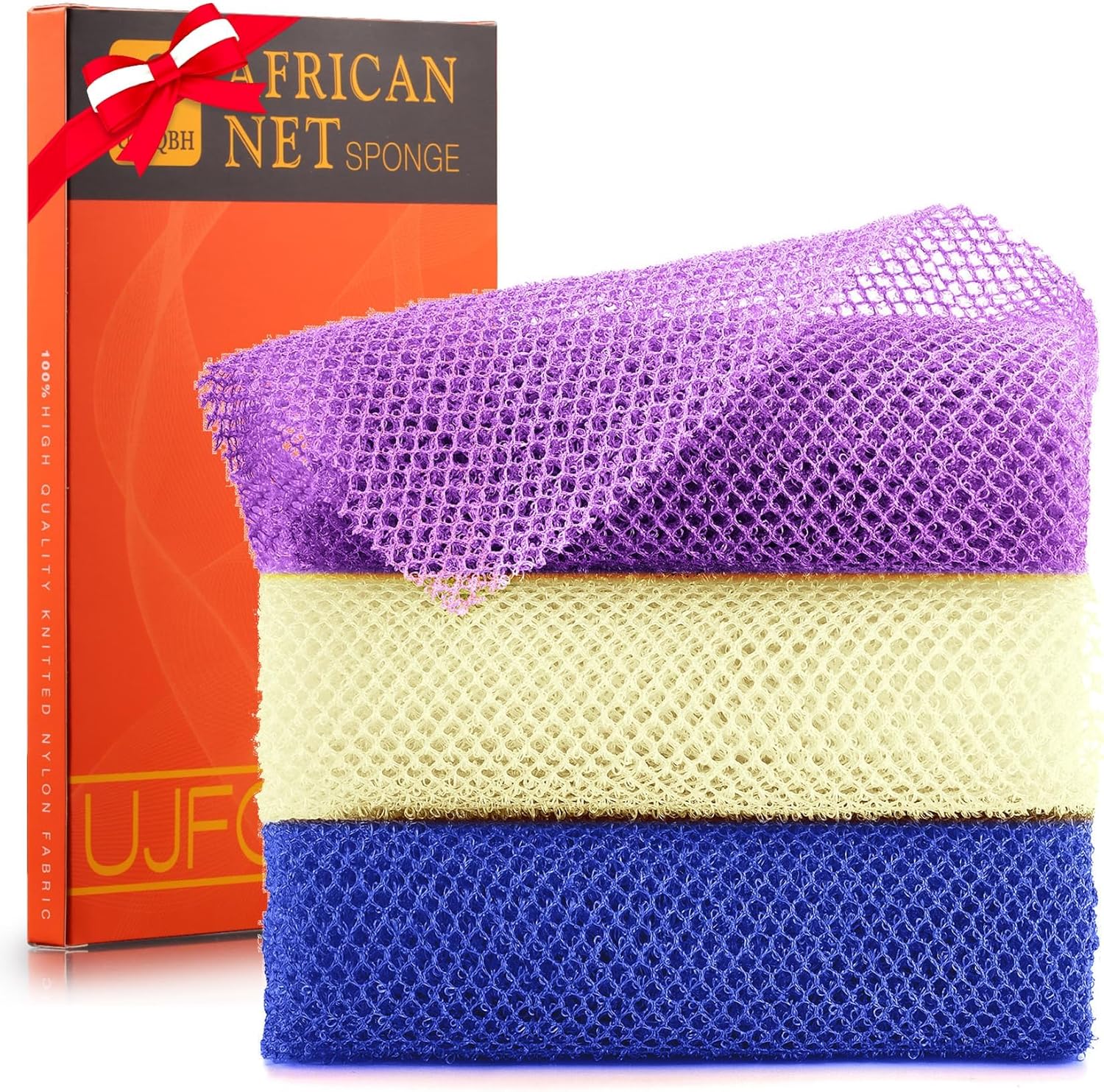 UJFQBH 3 Pieces African Bath Sponge African Net Long Net Bath Sponge Exfoliating Shower Body Scrubber Back Scrubber Skin Smoother