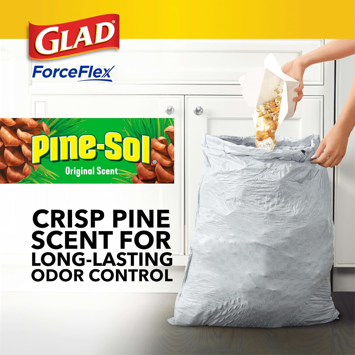 Glad Tall Kitchen Drawstring Trash Bags - Odorshield 13 Gallon White Trash Bag,
