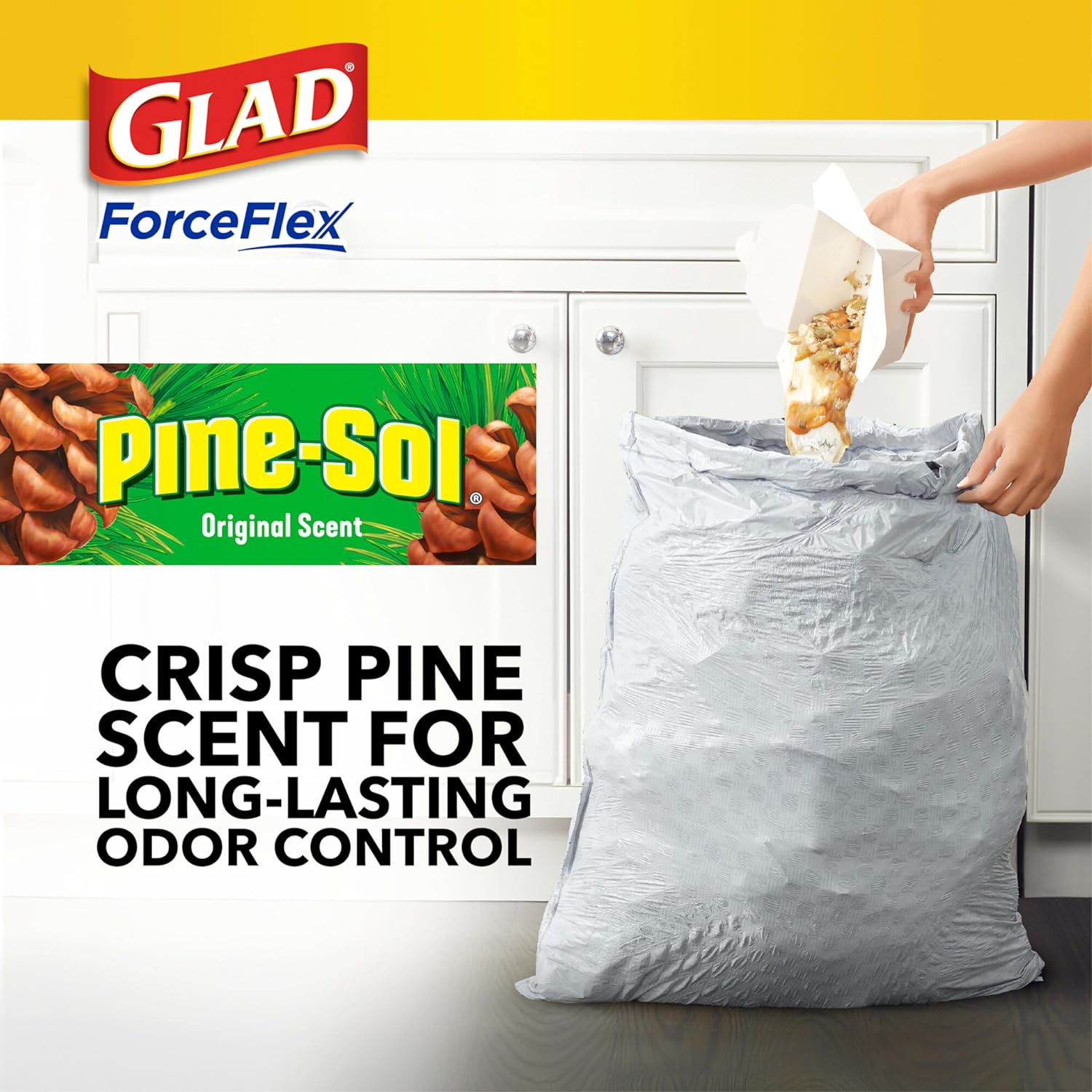 Glad Tall Kitchen Drawstring Trash Bags - Odorshield 13 Gallon White Trash Bag,