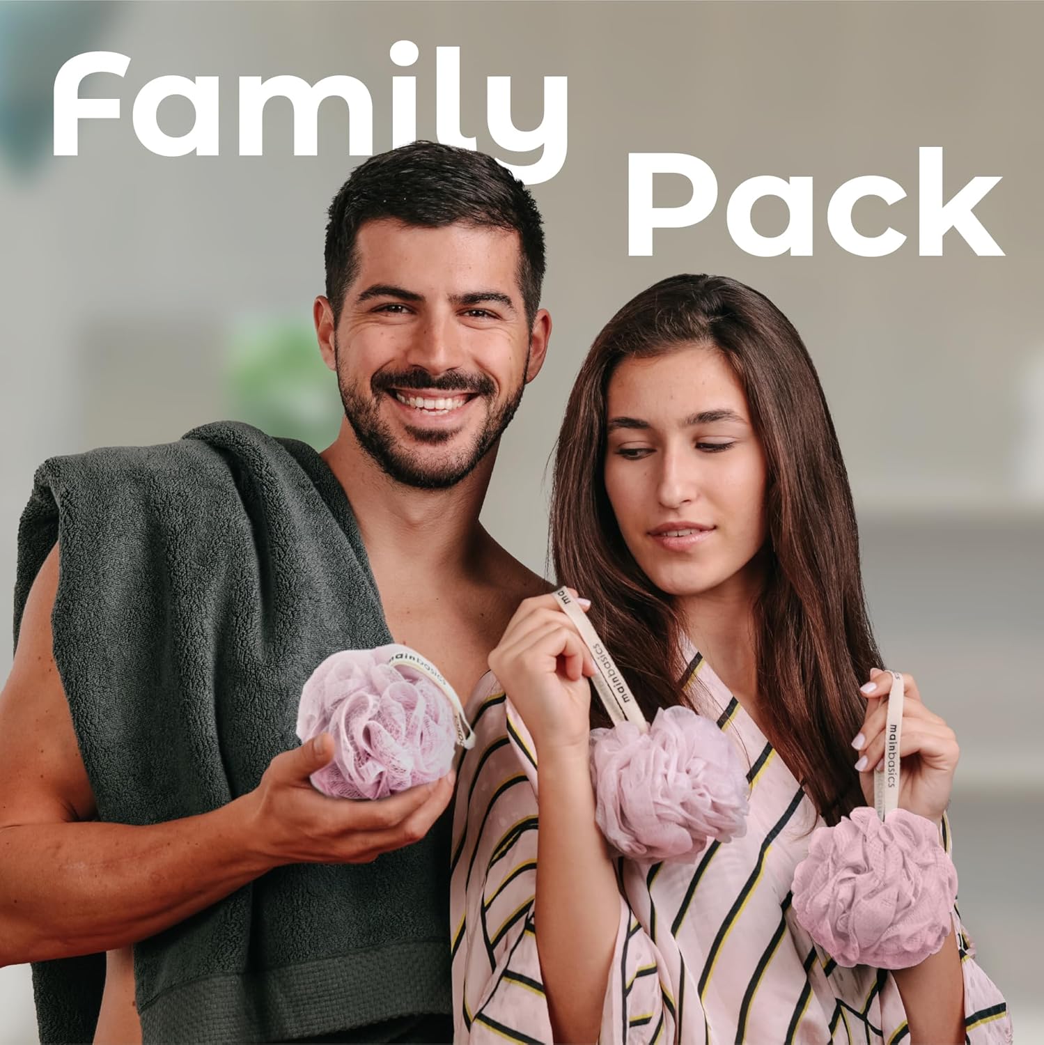 MainBasics Bath Shower Loofah Sponge Pouf Body Scrubber Exfoliator Body Wash Sponge