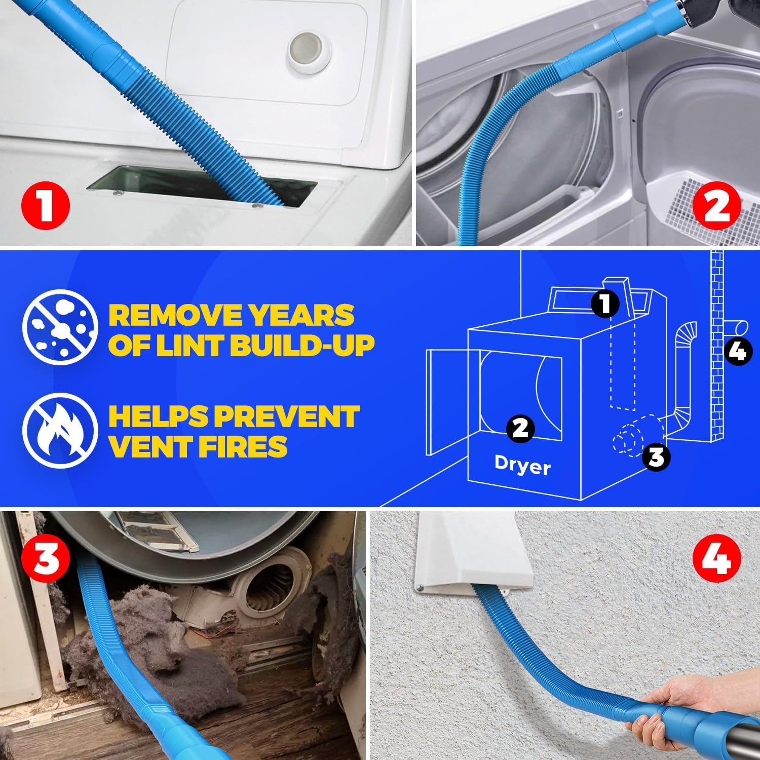 Holikme 2 Pieces Dryer Vent Cleaner Kit, Dryer Lint Vacuum Attachment and Flexible Dryer Lint Brush