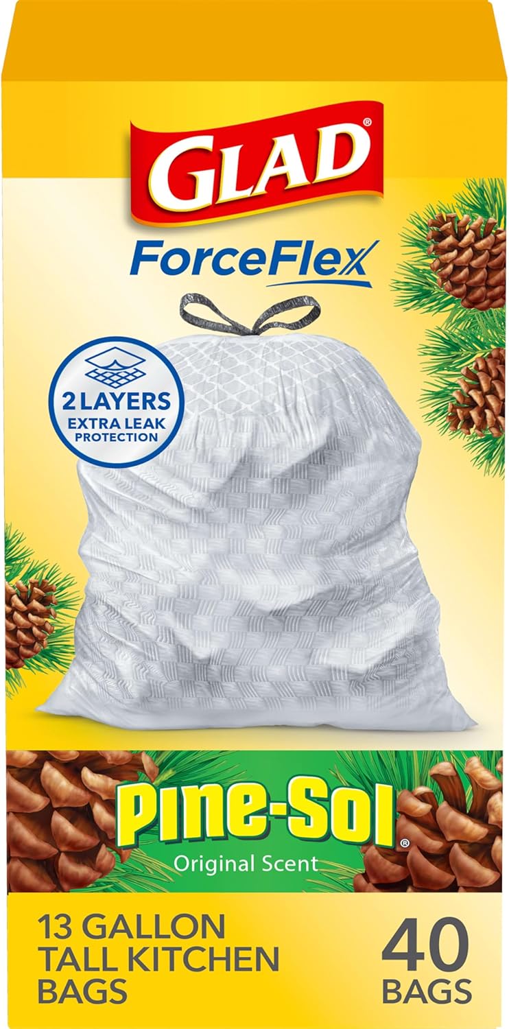 Glad Tall Kitchen Drawstring Trash Bags - Odorshield 13 Gallon White Trash Bag,