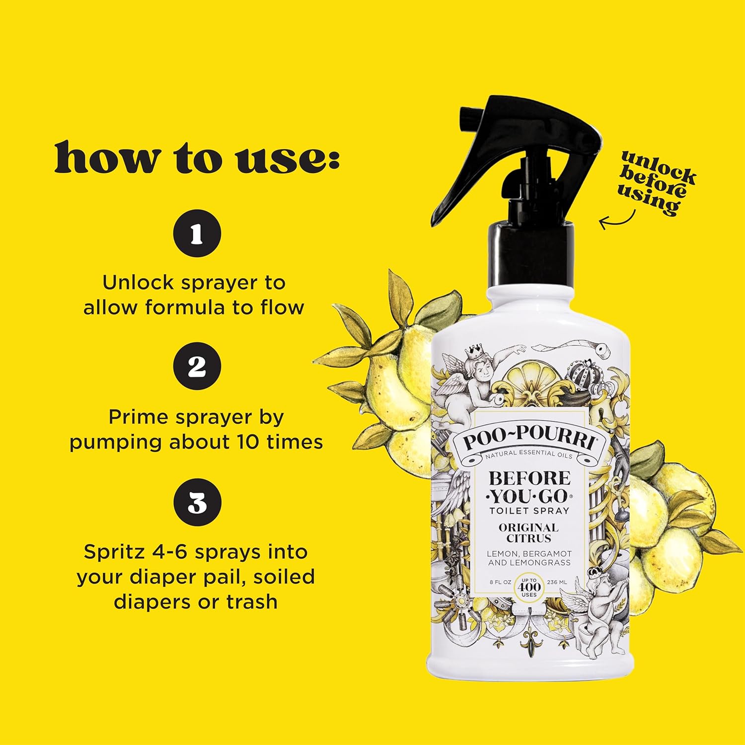 Poo-Pourri Before-You-Go Toilet Spray, Original Citrus, 2 Fl Oz - Lemon, Bergamot and Lemongrass