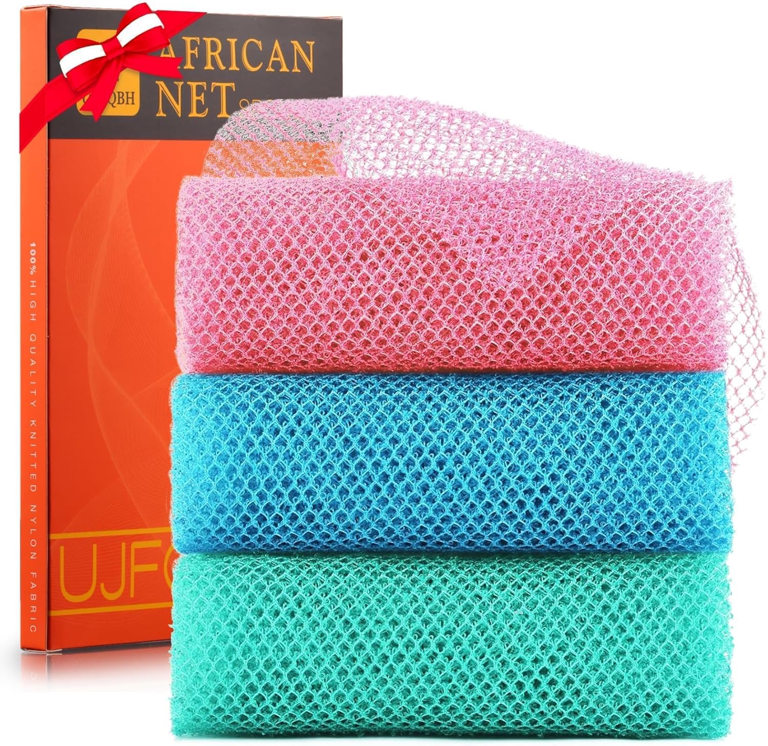 UJFQBH 3 Pieces African Bath Sponge African Net Long Net Bath Sponge Exfoliating Shower Body Scrubber Back Scrubber Skin Smoother