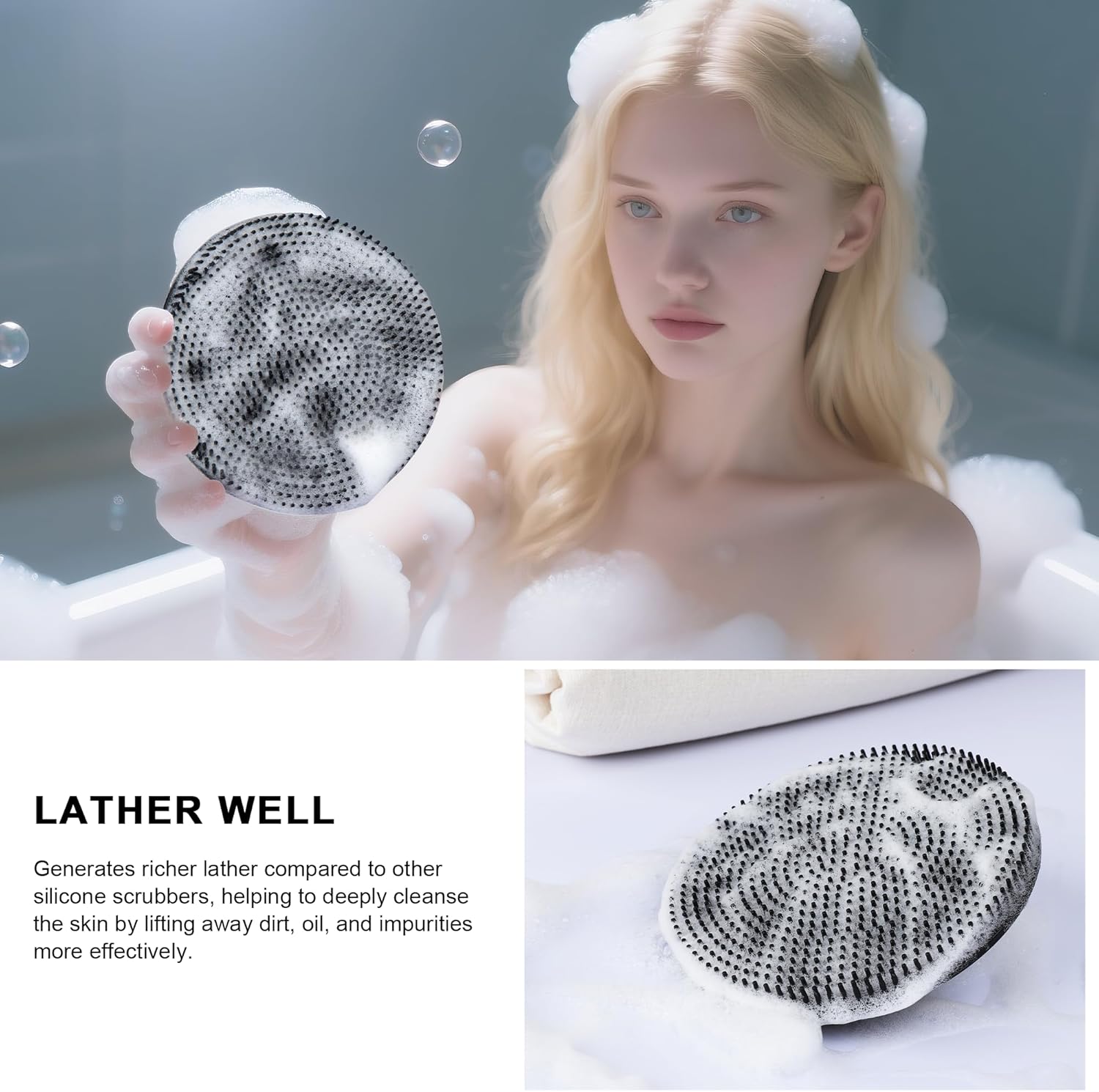 INNERNEED Food-Grade Soft Silicone Body Scrubber Shower Brush Handheld Cleansing Skin Brush,