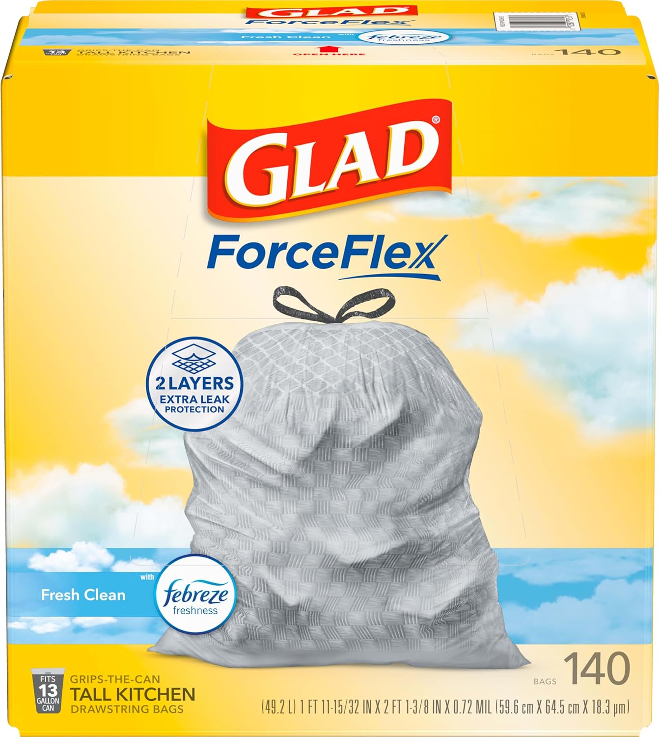 Glad Tall Kitchen Drawstring Trash Bags - Odorshield 13 Gallon White Trash Bag,