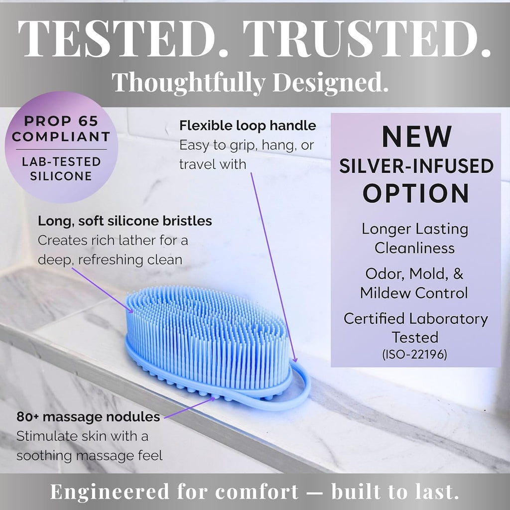 Avilana Silicone Body Scrubber – Gentle Shower Brush & Loofah Alternative – Silver-Infused Options – Fast-Drying, Hygienic