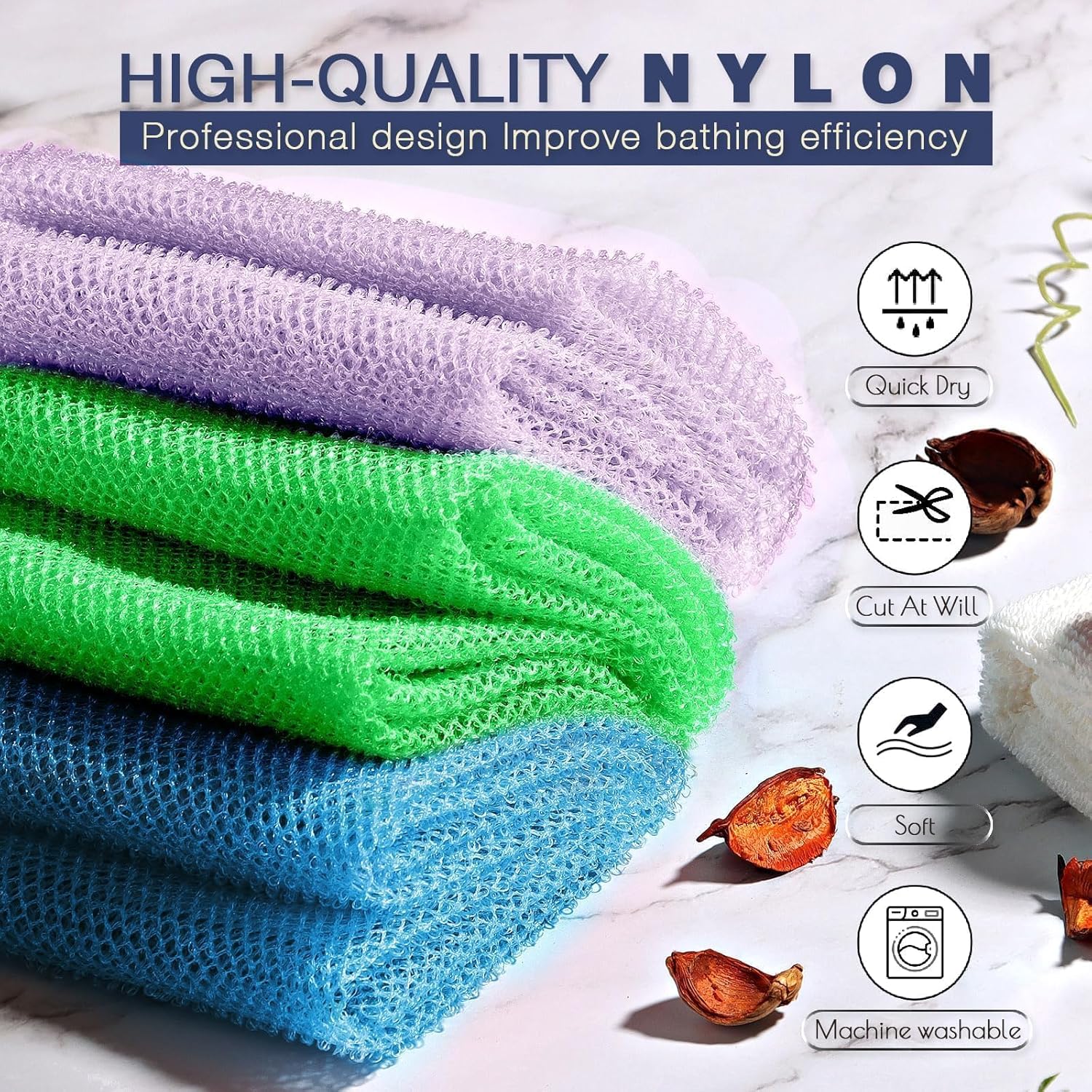 UJFQBH 3 Pieces African Bath Sponge African Net Long Net Bath Sponge Exfoliating Shower Body Scrubber Back Scrubber Skin Smoother