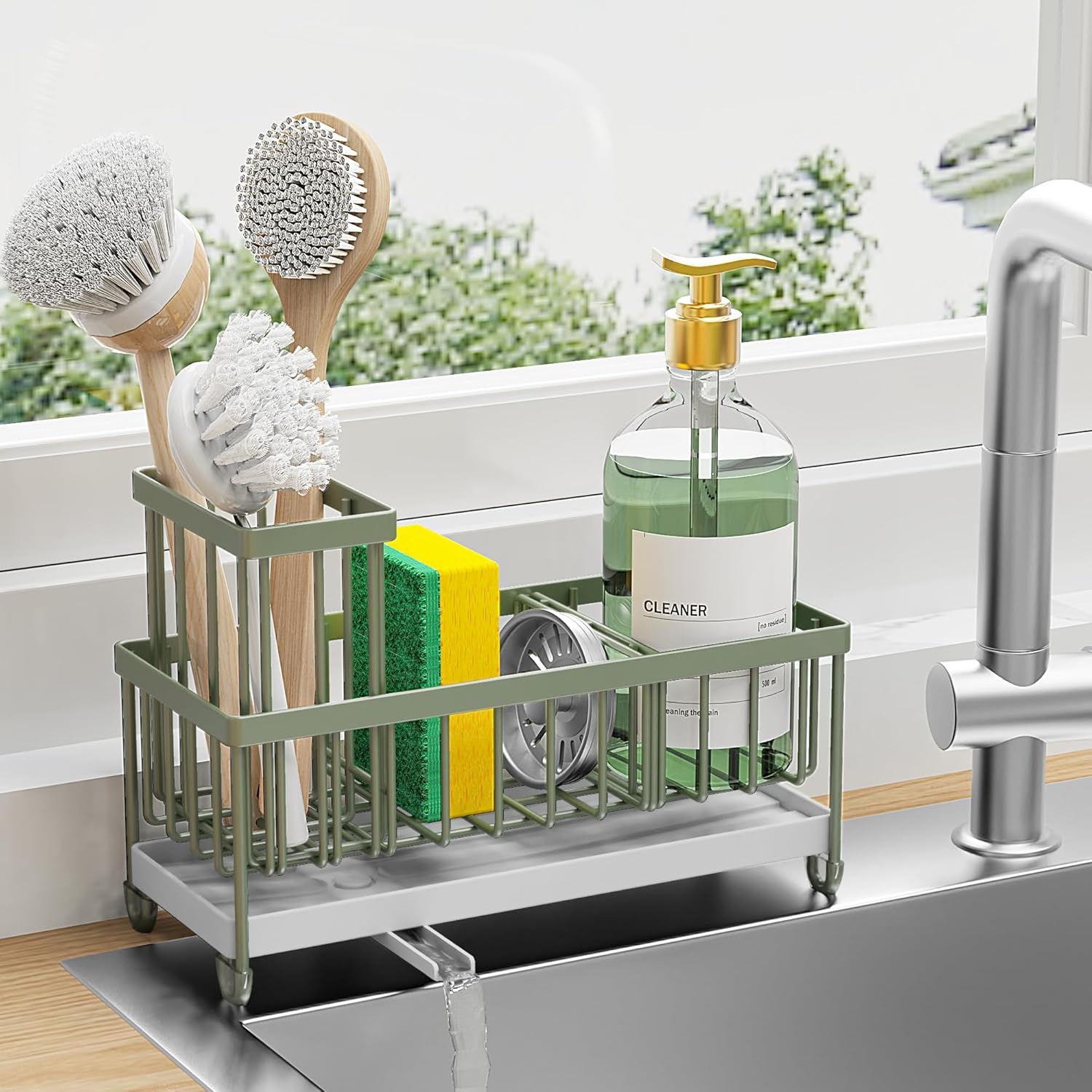 Cisily Black Sponge Holder for Kitchen Sink, Sink Caddy Organizer with High Brush Holder,