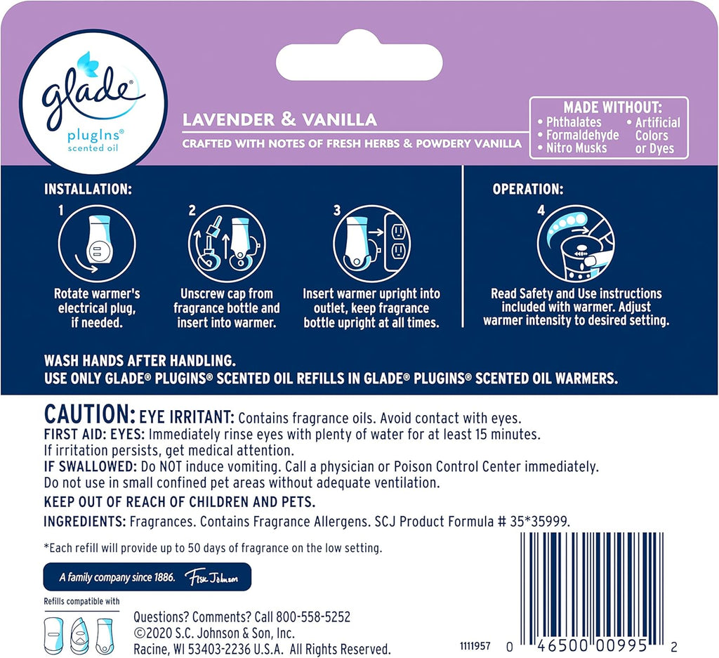 Glade PlugIns Refills Air Freshener, Scented and Essential Oils for Home and Bathroom,