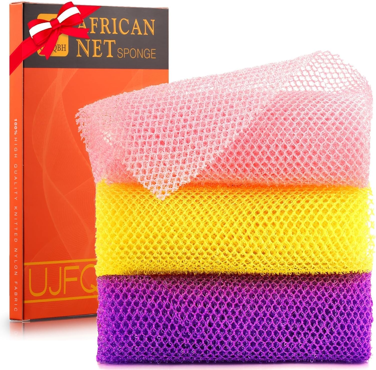 UJFQBH 3 Pieces African Bath Sponge African Net Long Net Bath Sponge Exfoliating Shower Body Scrubber Back Scrubber Skin Smoother