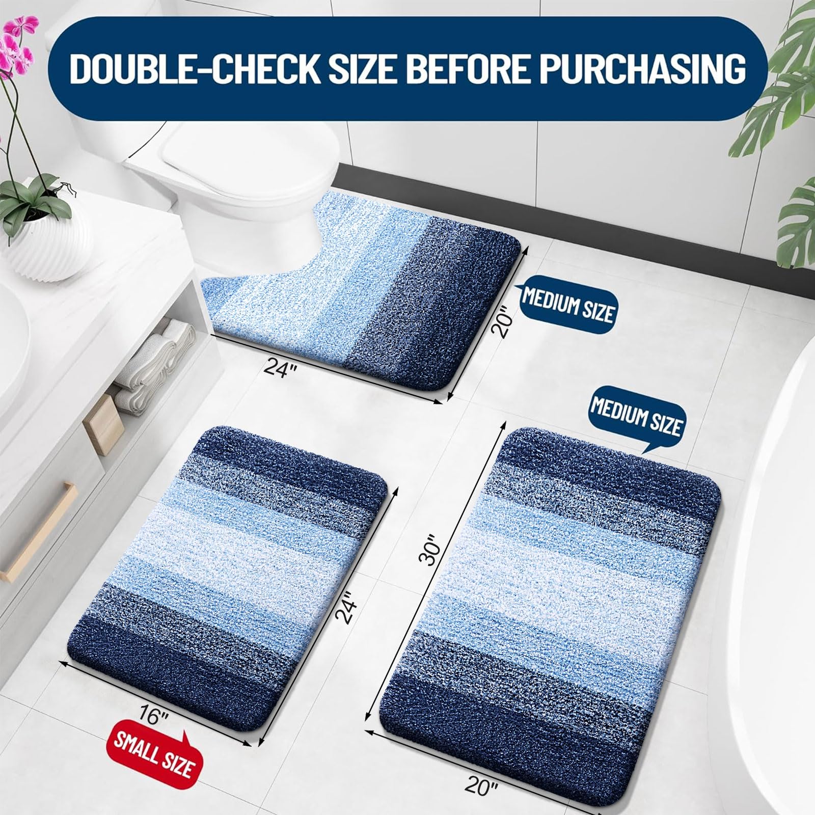 OLANLY Bathroom Rugs Mat 30x20, Extra Soft Absorbent Microfiber Bath Rugs, Rubber Backing, Quick Dry, Machine Washable Bath Mats for Bathroom Floor, Tub and Shower, Home Decor Accessories, Grey