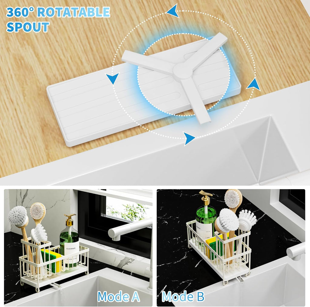 Cisily Black Sponge Holder for Kitchen Sink, Sink Caddy Organizer with High Brush Holder,