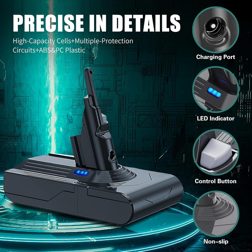 EGR Upgraded 7000mAh V8 Battery Replacement Compatible with Dyson V8 Animal Battery Replacement V8 Absolute V8 Motorhead V8 Fluffy SV10 Carbon Fiber Vacuum Cleaner 2 Filters and 3 Screws Included