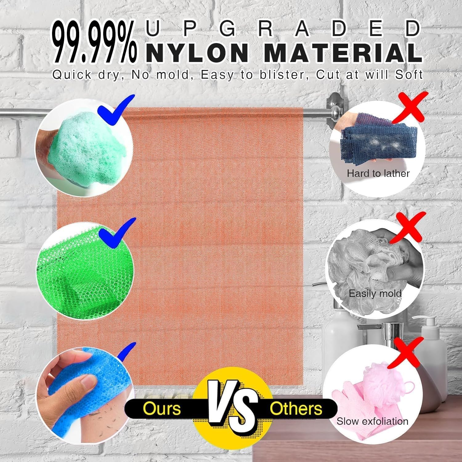 UJFQBH 3 Pieces African Bath Sponge African Net Long Net Bath Sponge Exfoliating Shower Body Scrubber Back Scrubber Skin Smoother