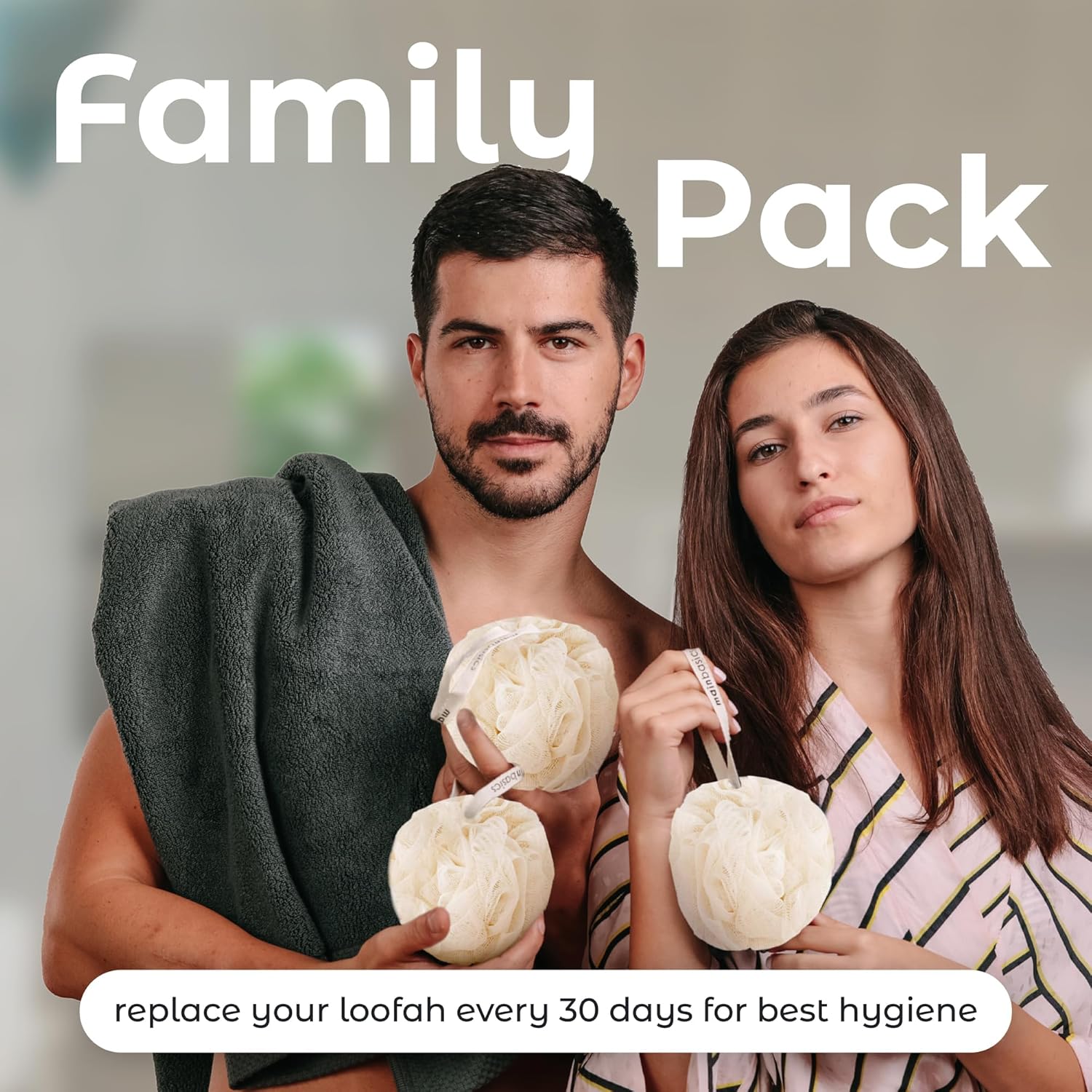 MainBasics Bath Shower Loofah Sponge Pouf Body Scrubber Exfoliator Body Wash Sponge
