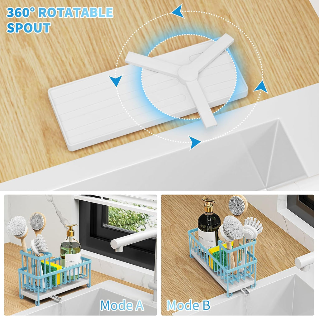 Cisily Black Sponge Holder for Kitchen Sink, Sink Caddy Organizer with High Brush Holder,