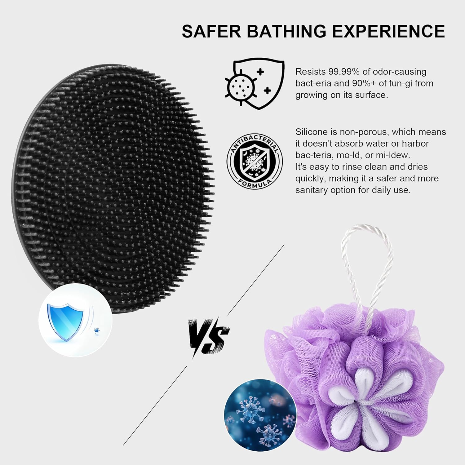INNERNEED Food-Grade Soft Silicone Body Scrubber Shower Brush Handheld Cleansing Skin Brush,