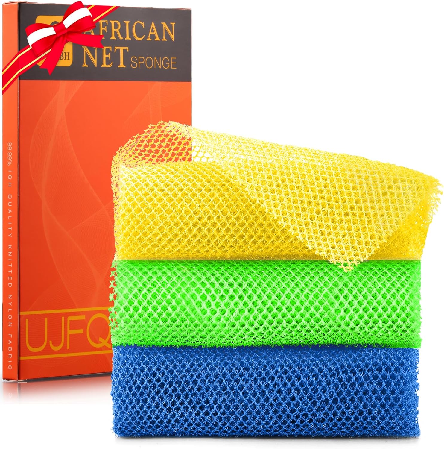 UJFQBH 3 Pieces African Bath Sponge African Net Long Net Bath Sponge Exfoliating Shower Body Scrubber Back Scrubber Skin Smoother