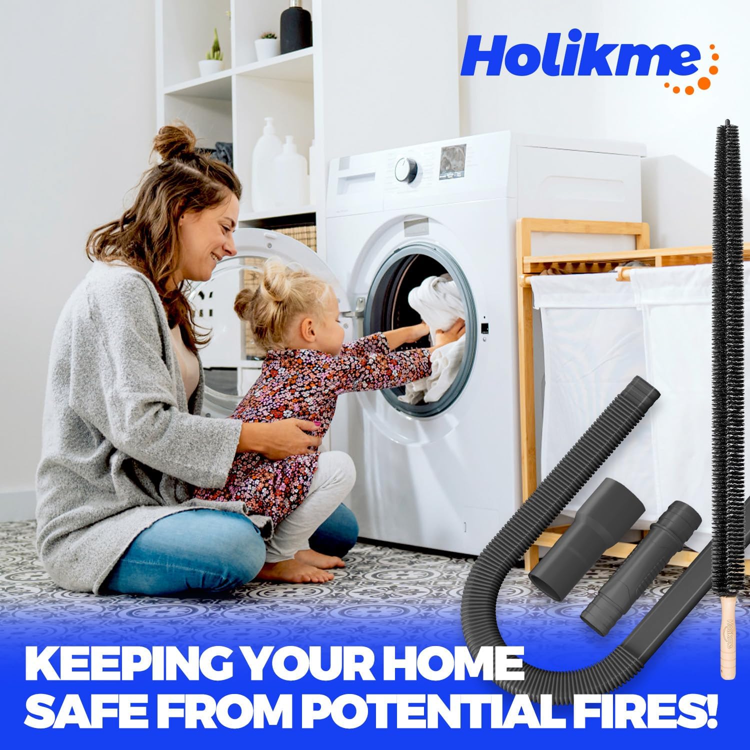 Holikme 2 Pieces Dryer Vent Cleaner Kit, Dryer Lint Vacuum Attachment and Flexible Dryer Lint Brush