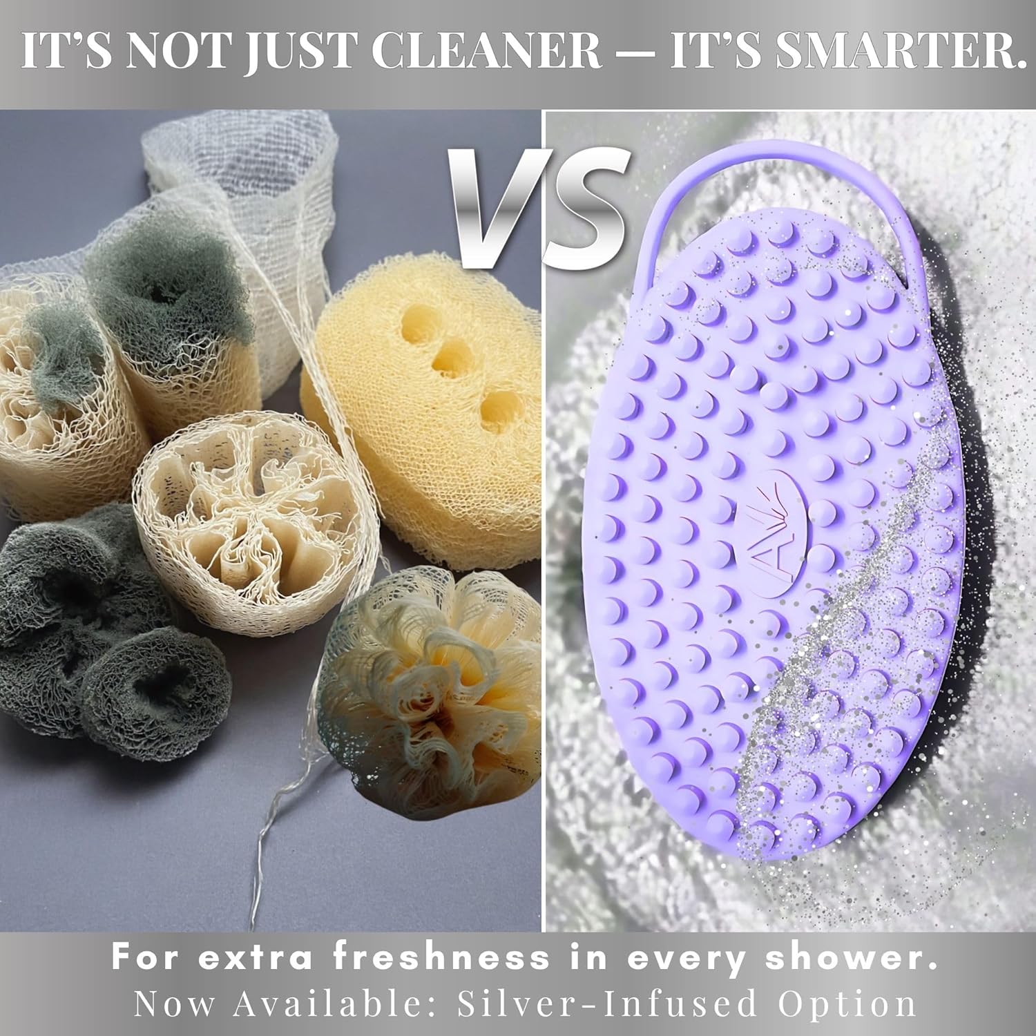 Avilana Silicone Body Scrubber – Gentle Shower Brush & Loofah Alternative – Silver-Infused Options – Fast-Drying, Hygienic