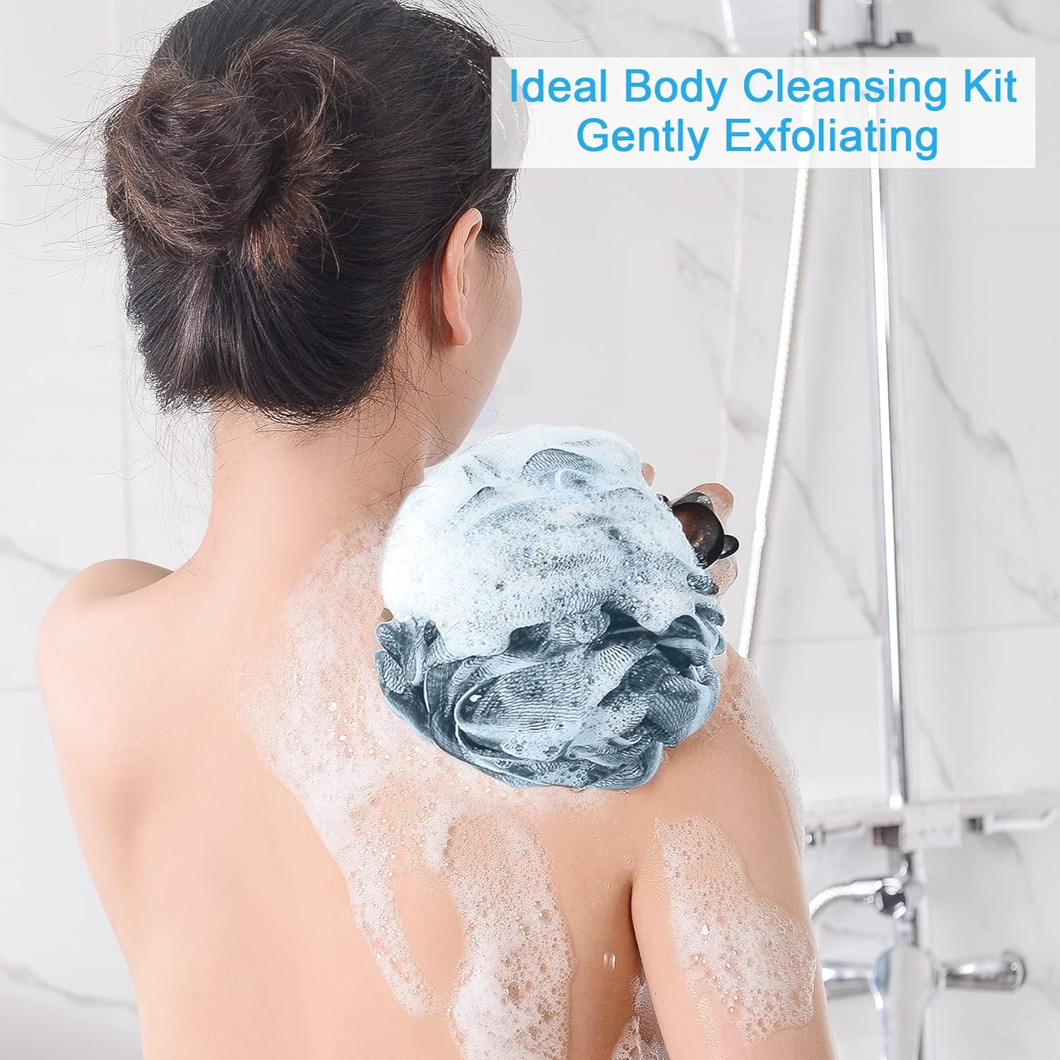 AmazerBath Loofah Sponge 75g/Piece, Exfoliating Bath Sponge Body Scrubber - Loofa Set of 4 Flower Color