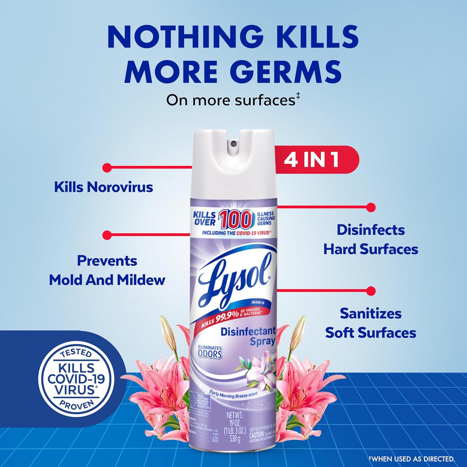 Lysol Disinfectant Spray, Household Essential Cleaning Supplies, Multi-Purpose Room Spray, A