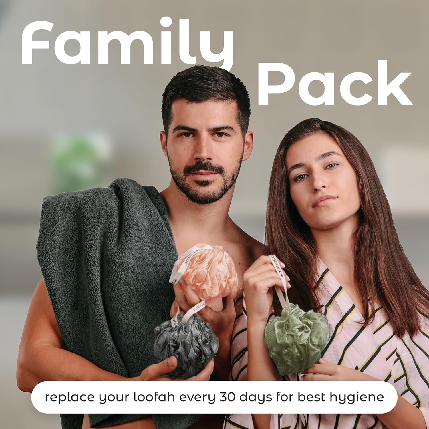 MainBasics Bath Shower Loofah Sponge Pouf Body Scrubber Exfoliator Body Wash Sponge