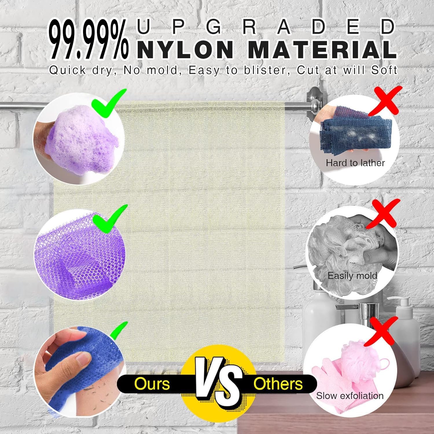 UJFQBH 3 Pieces African Bath Sponge African Net Long Net Bath Sponge Exfoliating Shower Body Scrubber Back Scrubber Skin Smoother