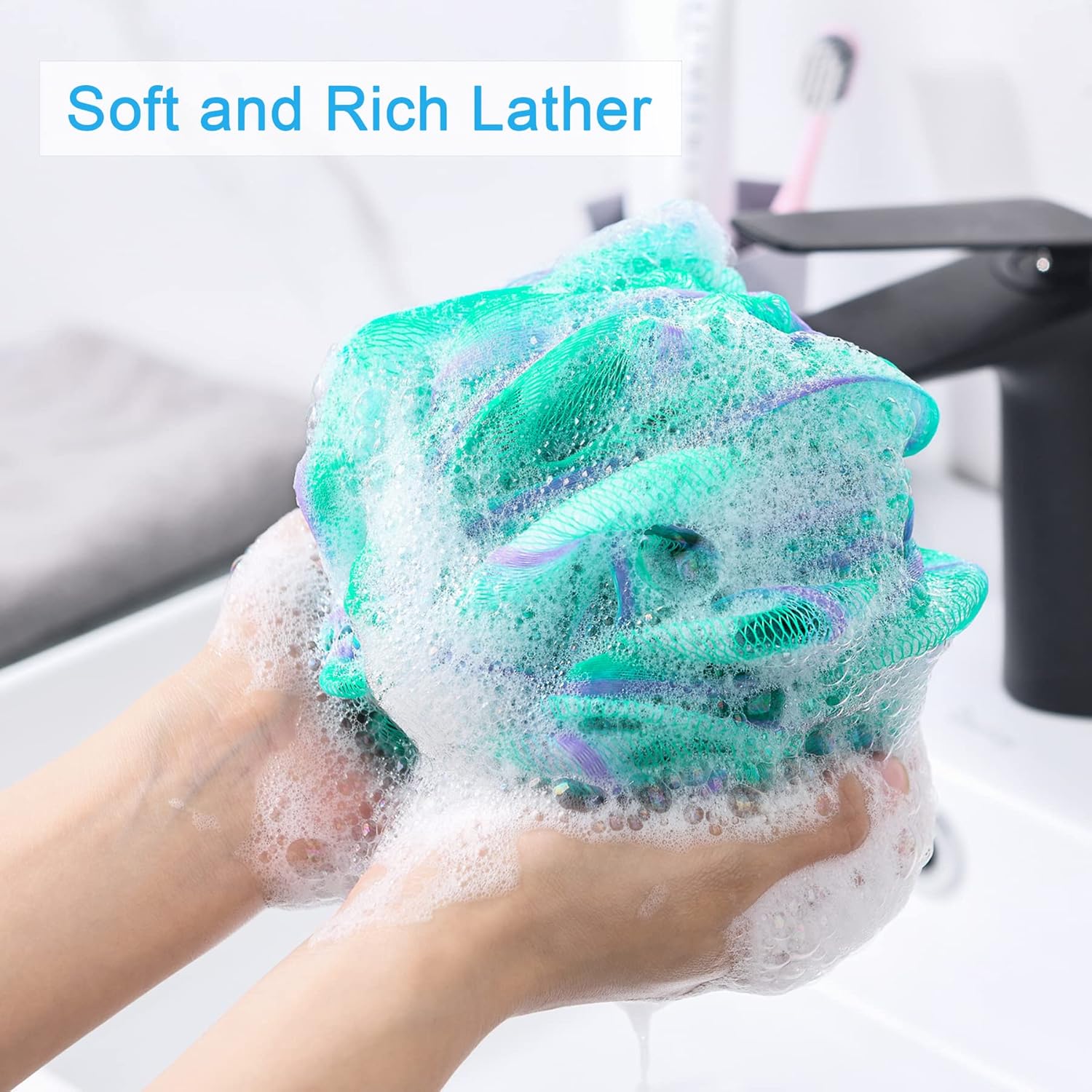 AmazerBath Loofah Sponge 75g/Piece, Exfoliating Bath Sponge Body Scrubber - Loofa Set of 4 Flower Color