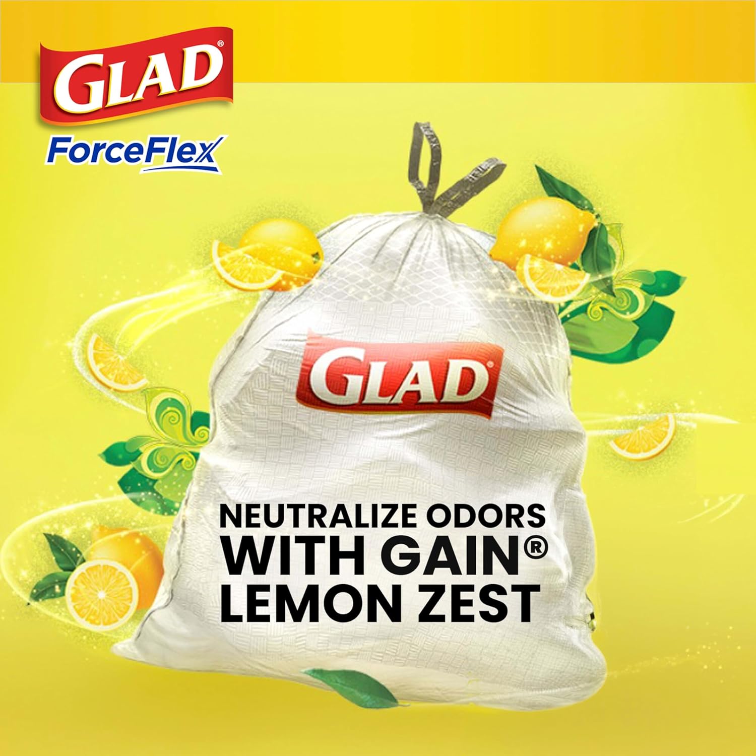 Glad Tall Kitchen Drawstring Trash Bags - Odorshield 13 Gallon White Trash Bag,