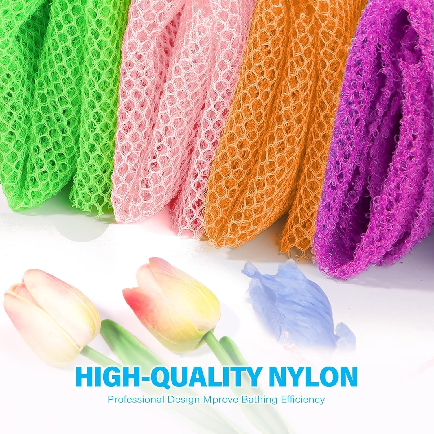 UJFQBH 3 Pieces African Bath Sponge African Net Long Net Bath Sponge Exfoliating Shower Body Scrubber Back Scrubber Skin Smoother
