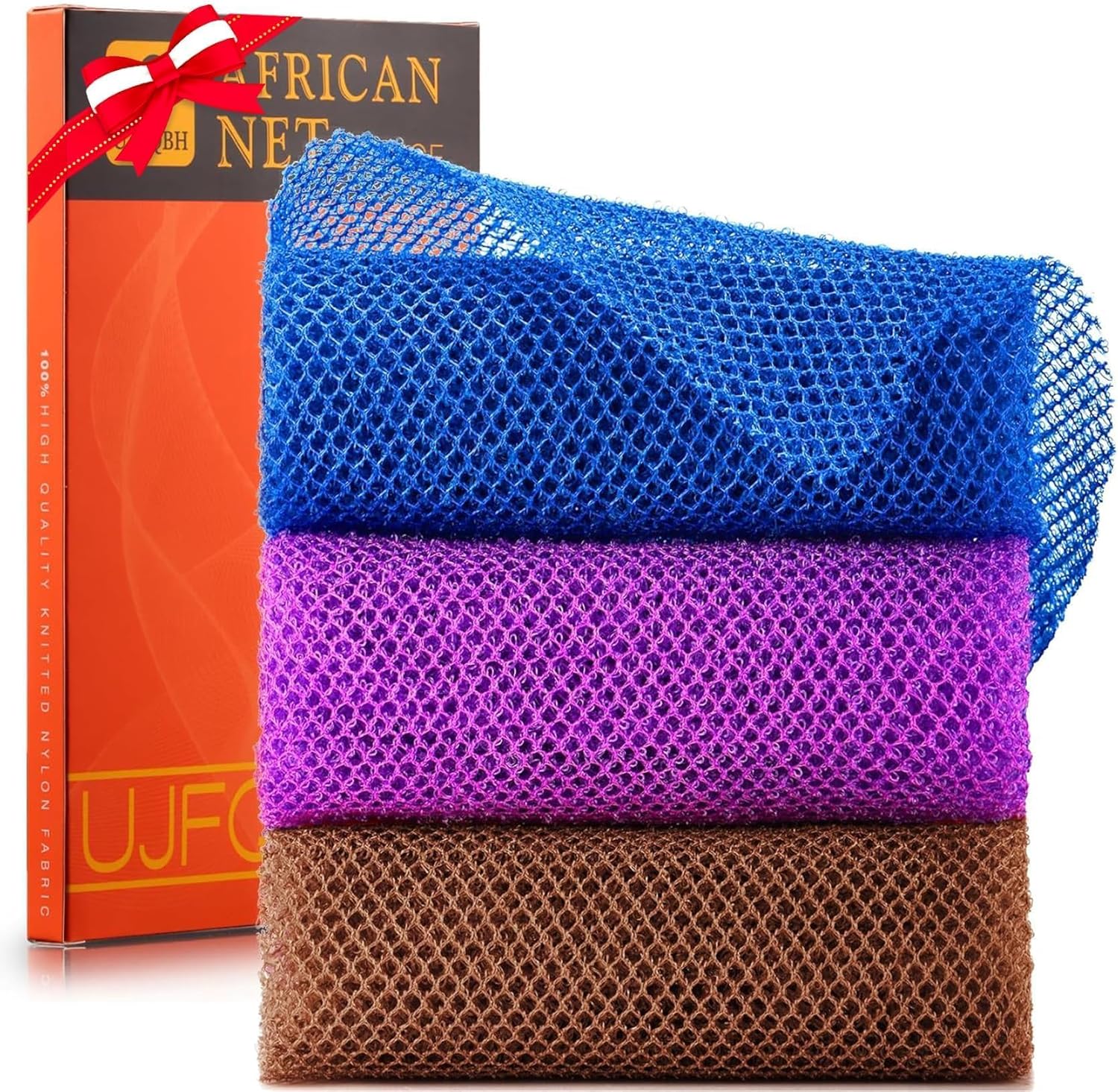 UJFQBH 3 Pieces African Bath Sponge African Net Long Net Bath Sponge Exfoliating Shower Body Scrubber Back Scrubber Skin Smoother