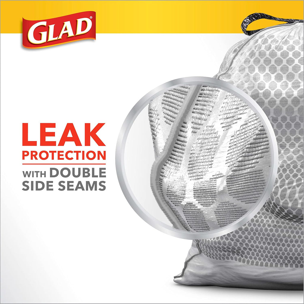 Glad Tall Kitchen Drawstring Trash Bags - Odorshield 13 Gallon White Trash Bag,
