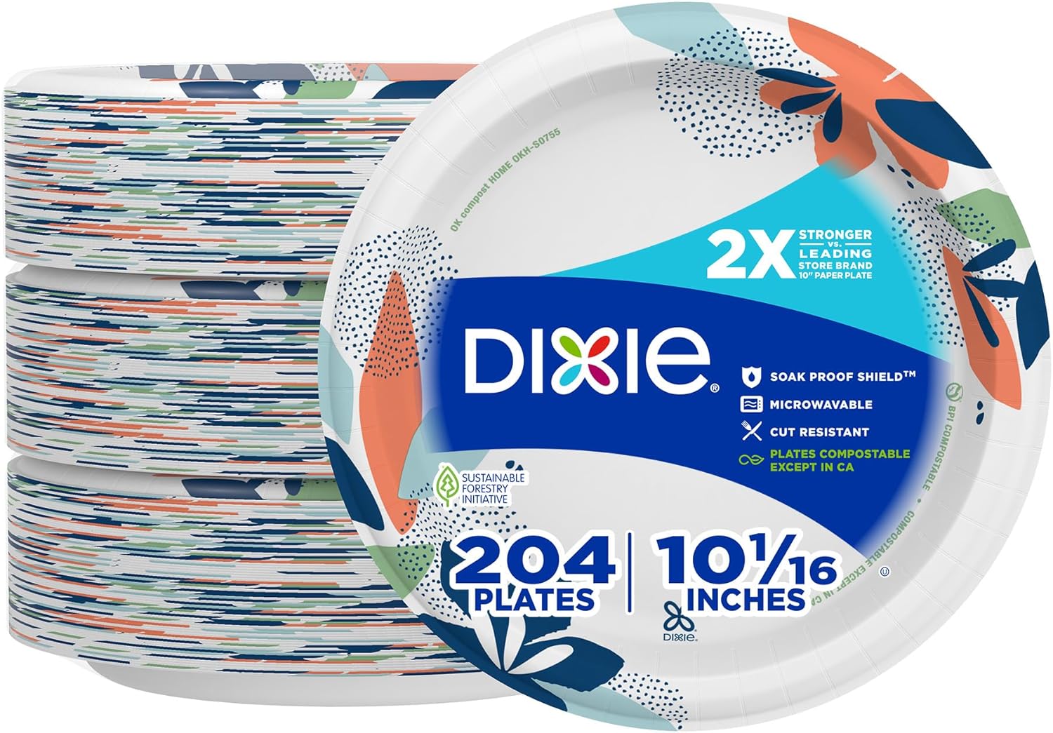 Dixie Large Paper Plates, 10 Inch, 204 Count, 2X Stronger*