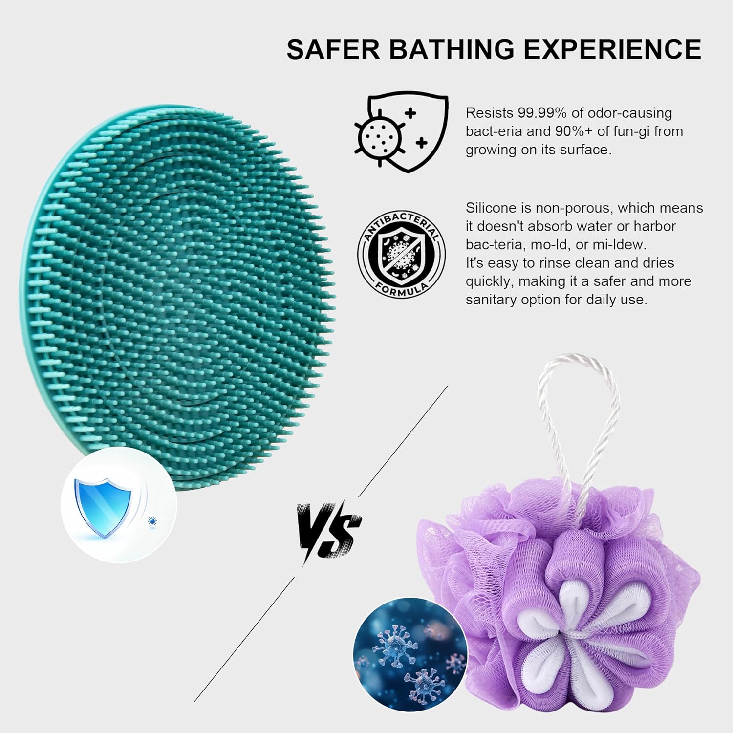 INNERNEED Food-Grade Soft Silicone Body Scrubber Shower Brush Handheld Cleansing Skin Brush,