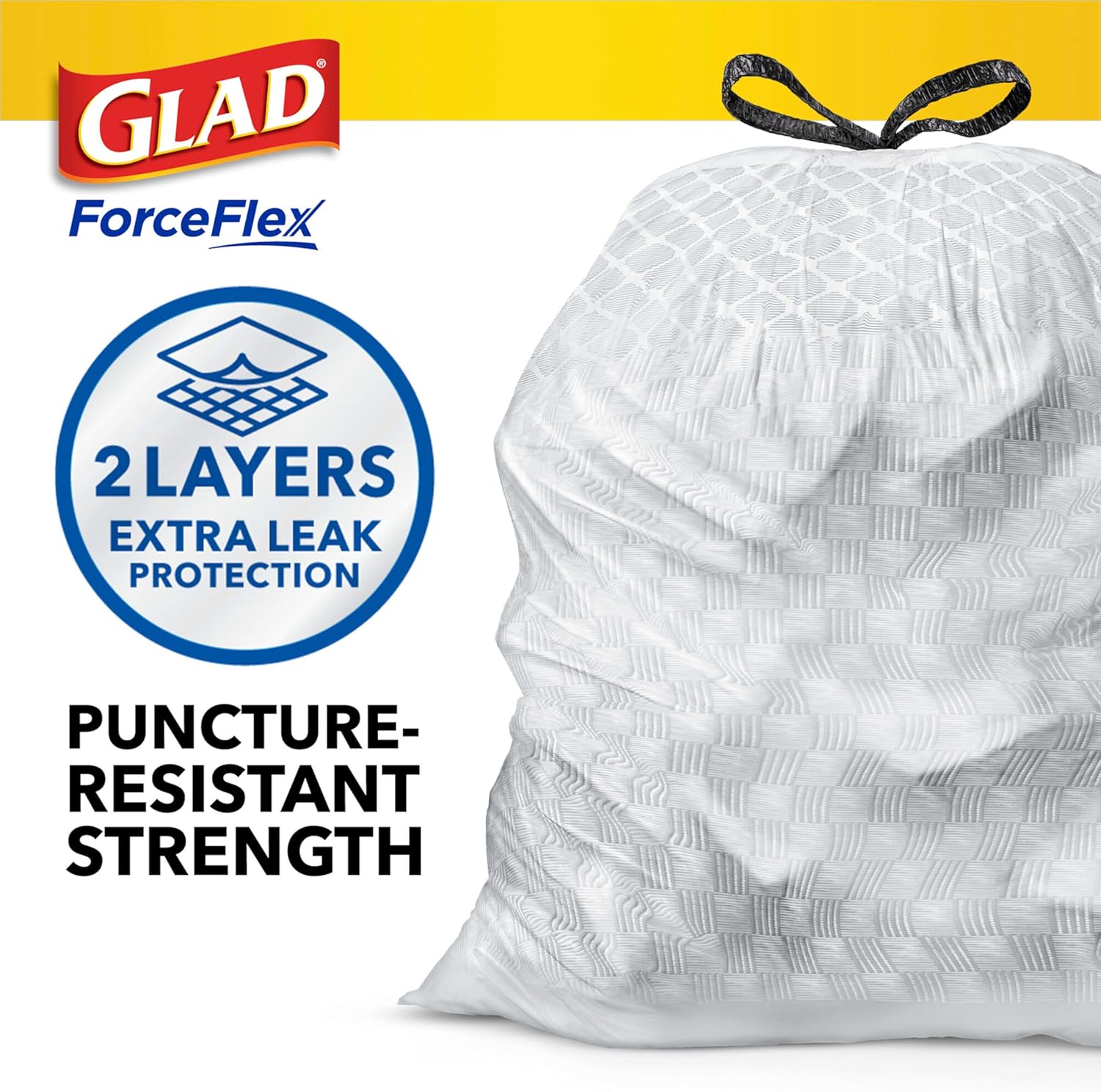 Glad Tall Kitchen Drawstring Trash Bags - Odorshield 13 Gallon White Trash Bag,