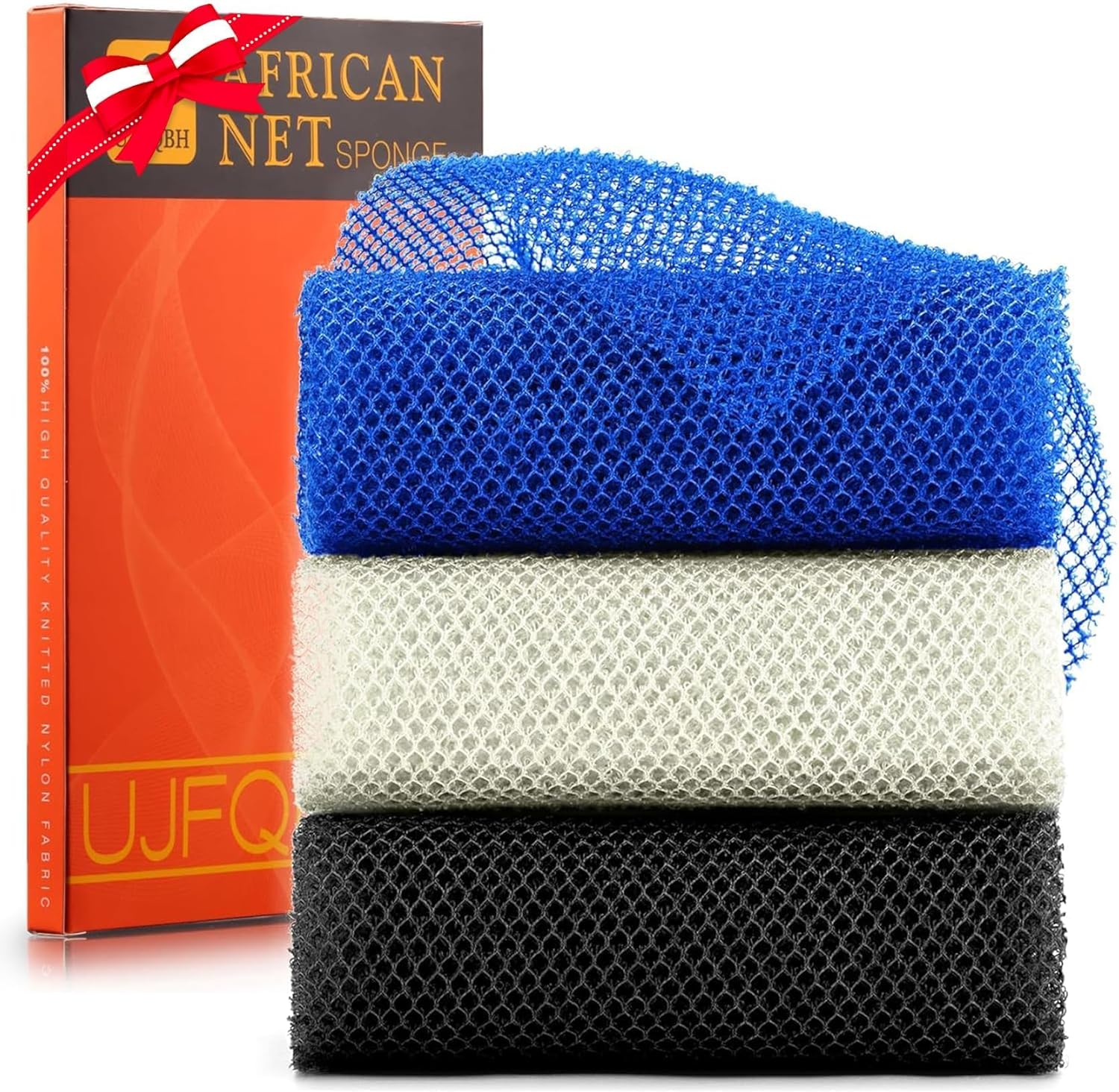 UJFQBH 3 Pieces African Bath Sponge African Net Long Net Bath Sponge Exfoliating Shower Body Scrubber Back Scrubber Skin Smoother