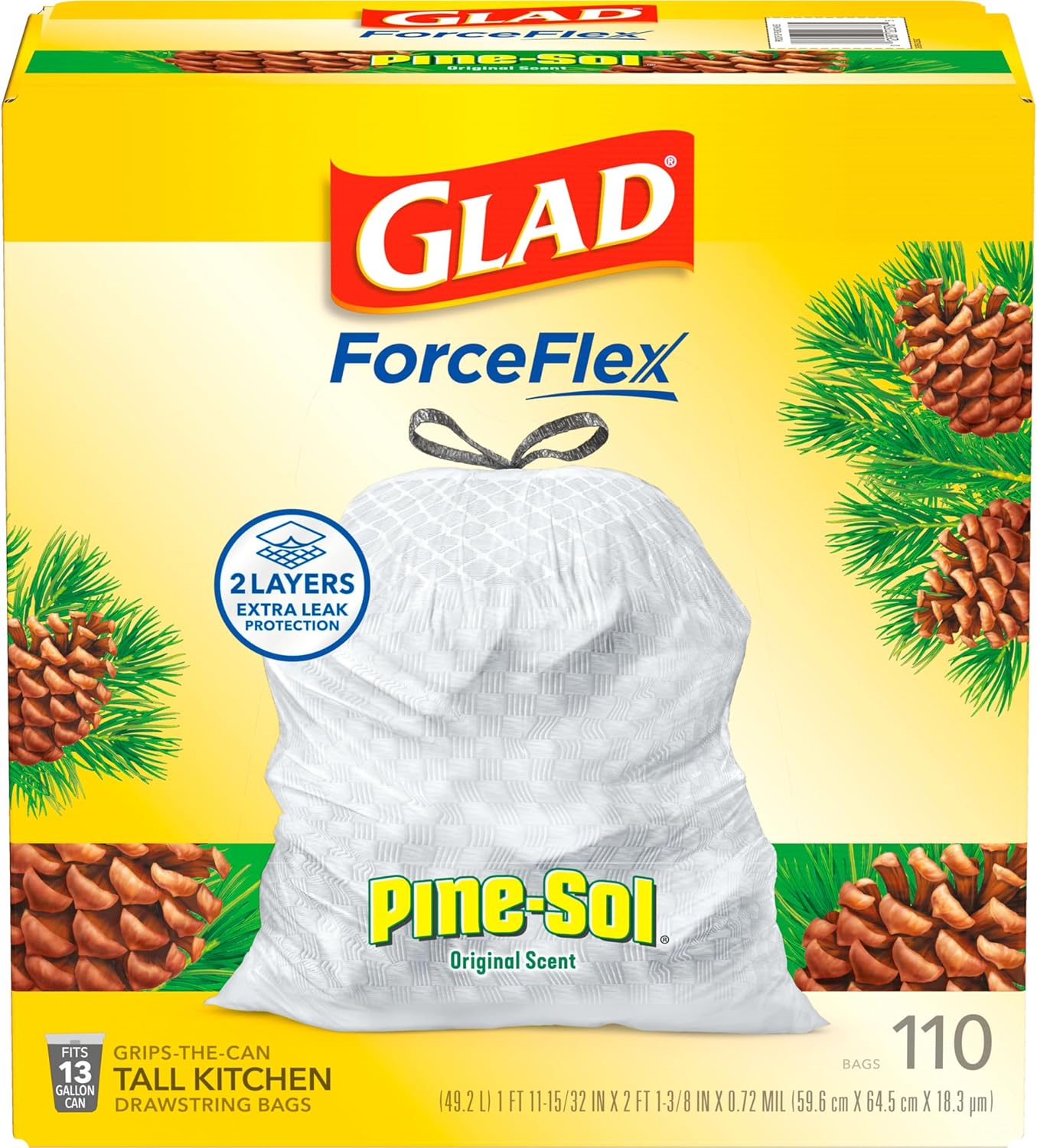 Glad Tall Kitchen Drawstring Trash Bags - Odorshield 13 Gallon White Trash Bag,